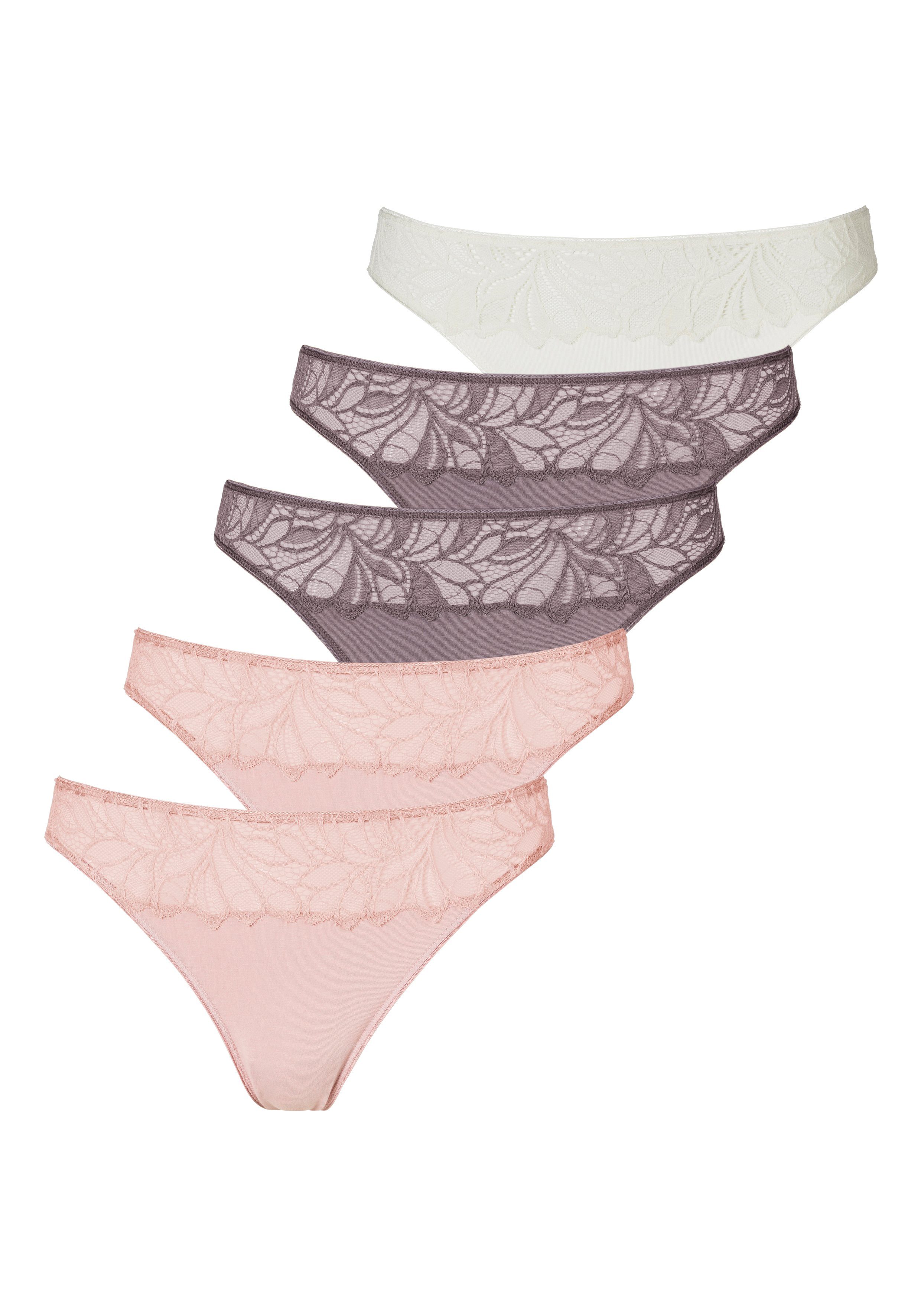 (Packung, Baumwoll-Qualität rosé, taupe, elastischer 5-St) String aus Vivance creme