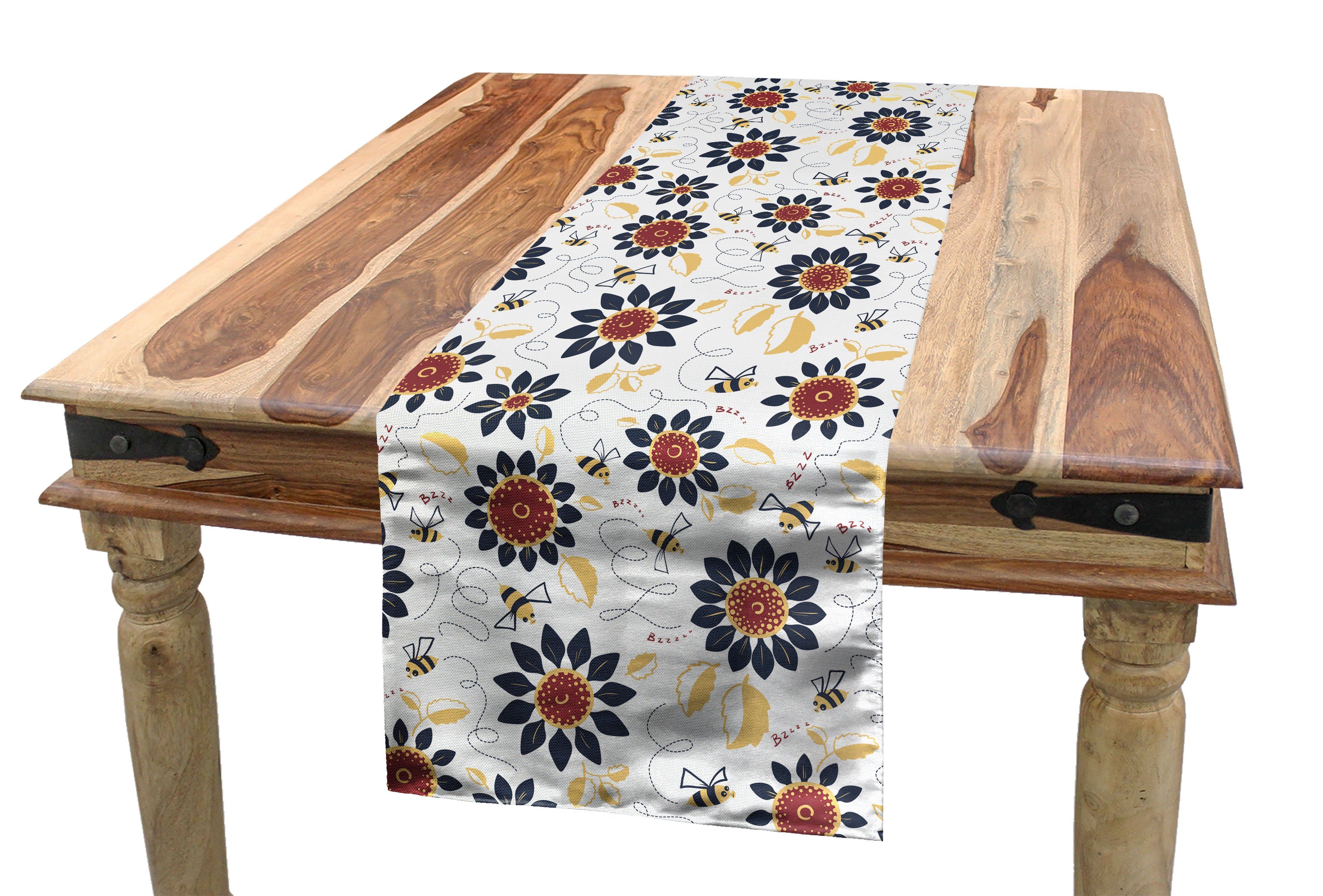 Rechteckiger Tischläufer, lustige Abakuhaus Sonnenblumen Biene Esszimmer Bienen Tischläufer Dekorativer und Küche