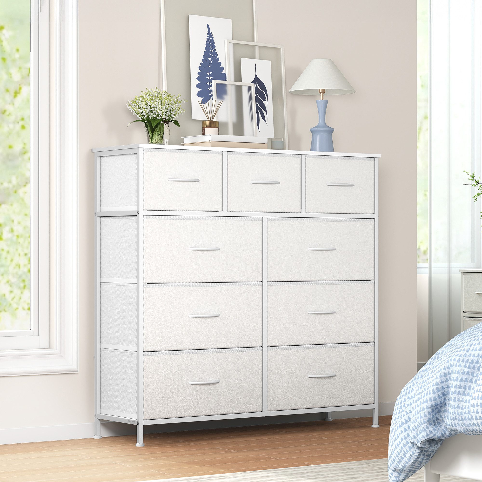 SONGMICS Kommode Schrank mit 5/6/7/8/9 Schubladen, Aufbewahrungsschrank, Stahl, MDF, Vliesstoff, für Schlafzimmer