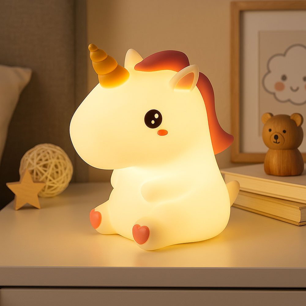 GLOBO LIGHTING LED Tischleuchte, LED-Leuchtmittel fest verbaut, Farbwechsel, Warmweiß, Kinderlampe Tischlampe Nachtlicht Einhorn Touchdimmer Farbwechsel LED