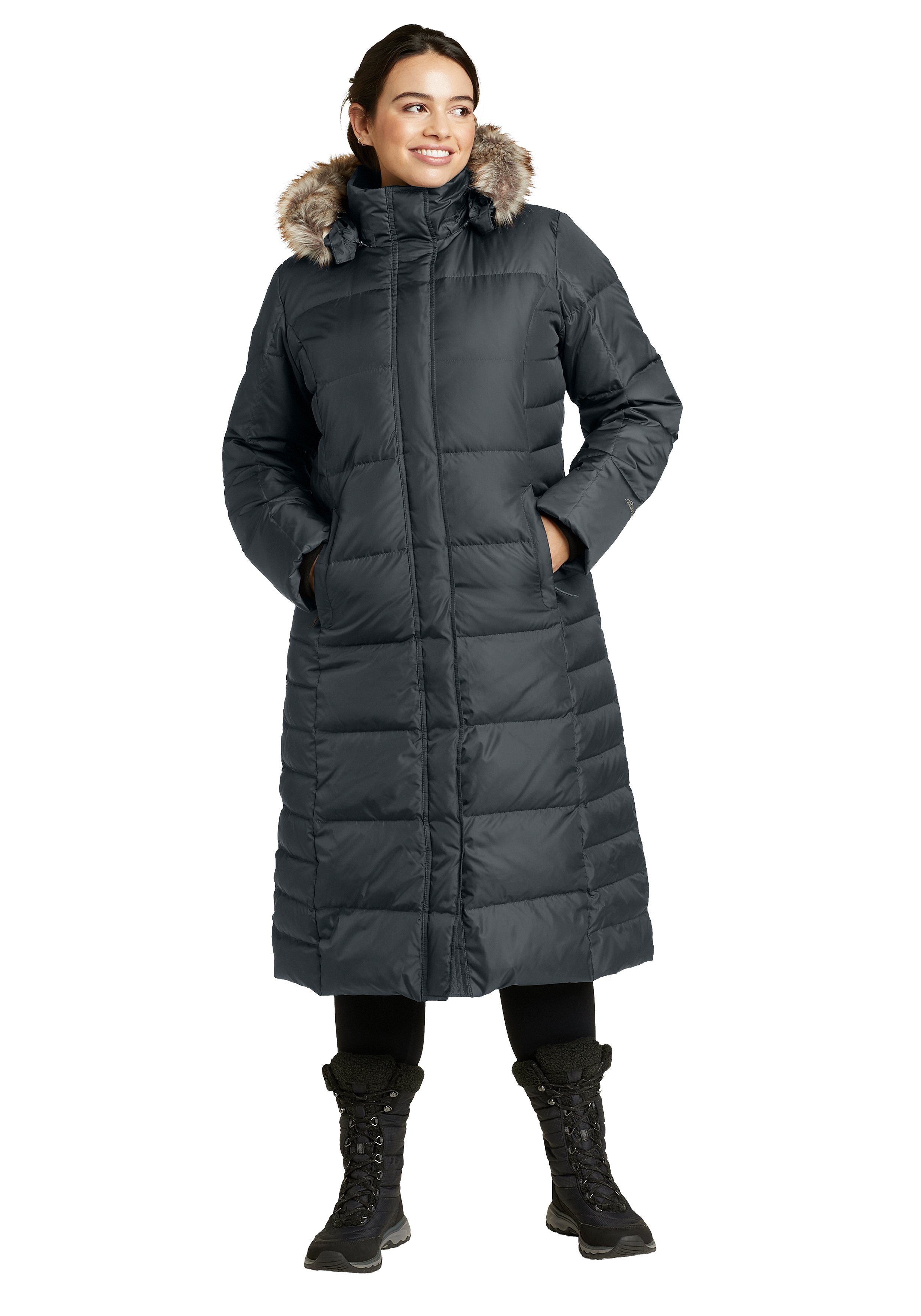 Eddie Bauer Daunenmantel Lodge Fellimitat Sturmgrau mit