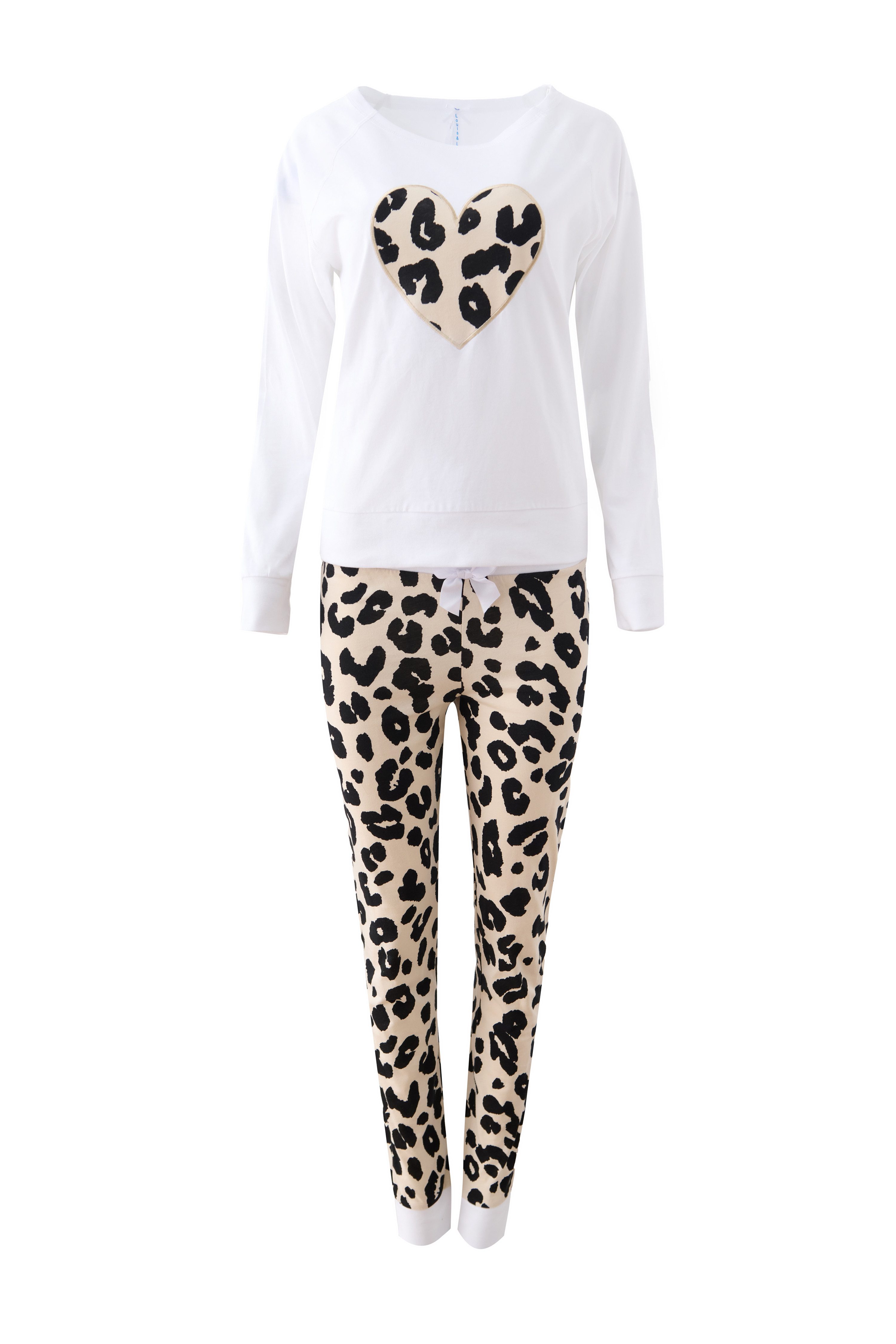 Louis & Louisa Pyjama Louis & Louisa Pyjama weiß mit Leo-Herz/allover Bündchenhose