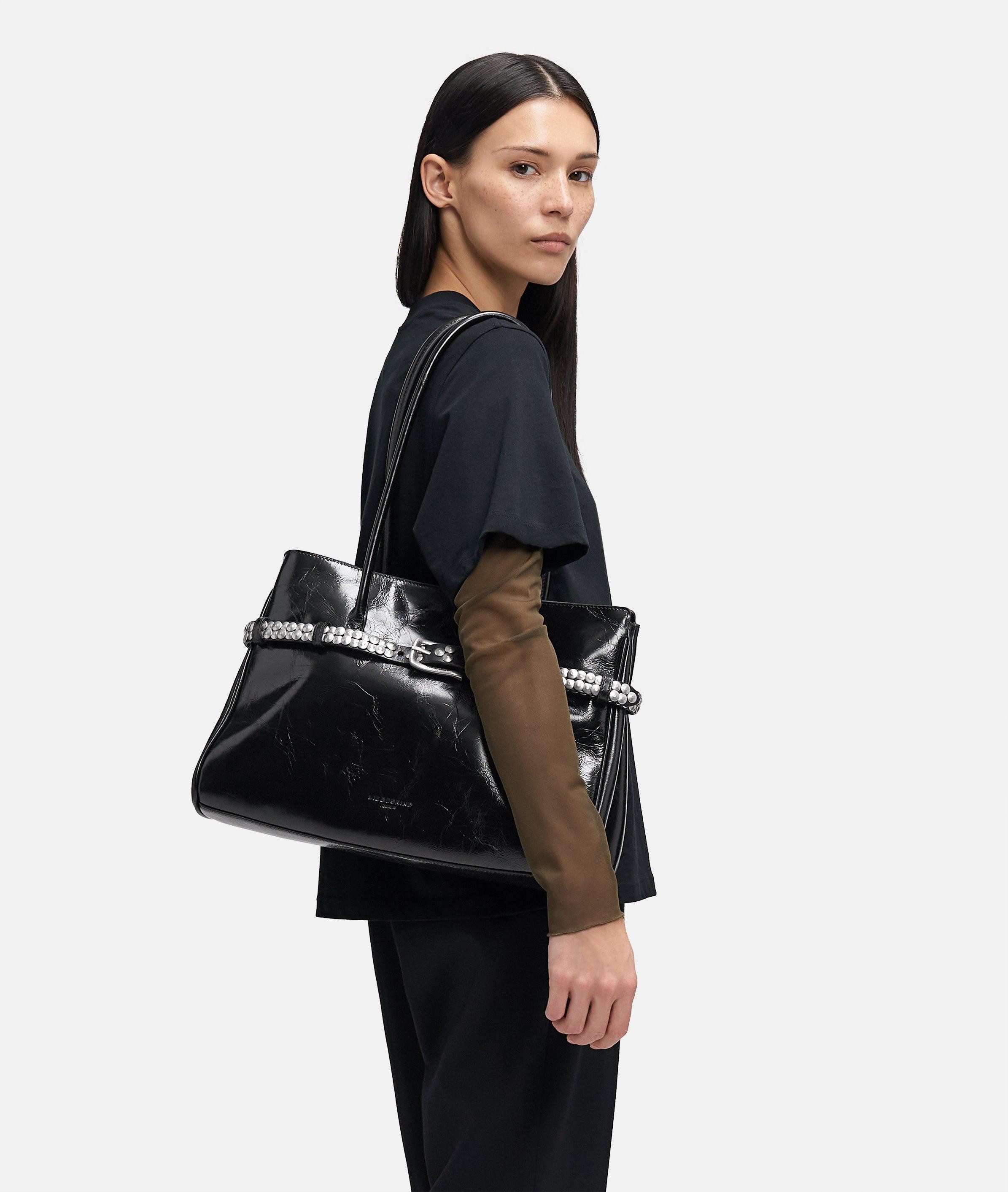 Liebeskind Berlin Schultertasche Nori Satchel L, Große Tasche aus Rindsleder mit glossy Finish