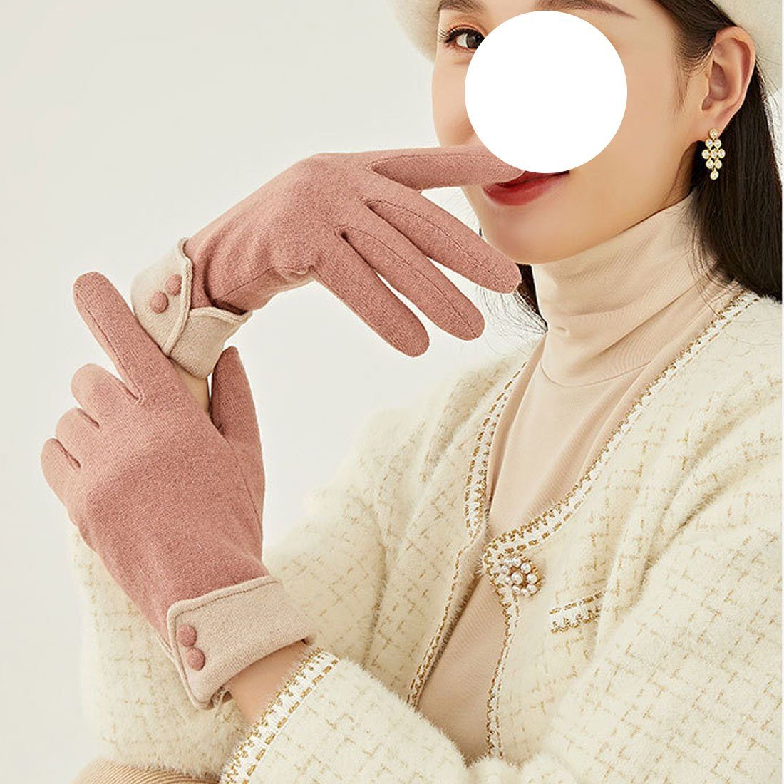 DÖRÖY Fleecehandschuhe Damen Winter gepolsterte warme Handschuhe,faux Kaschmir Reithandschuhe Rosa