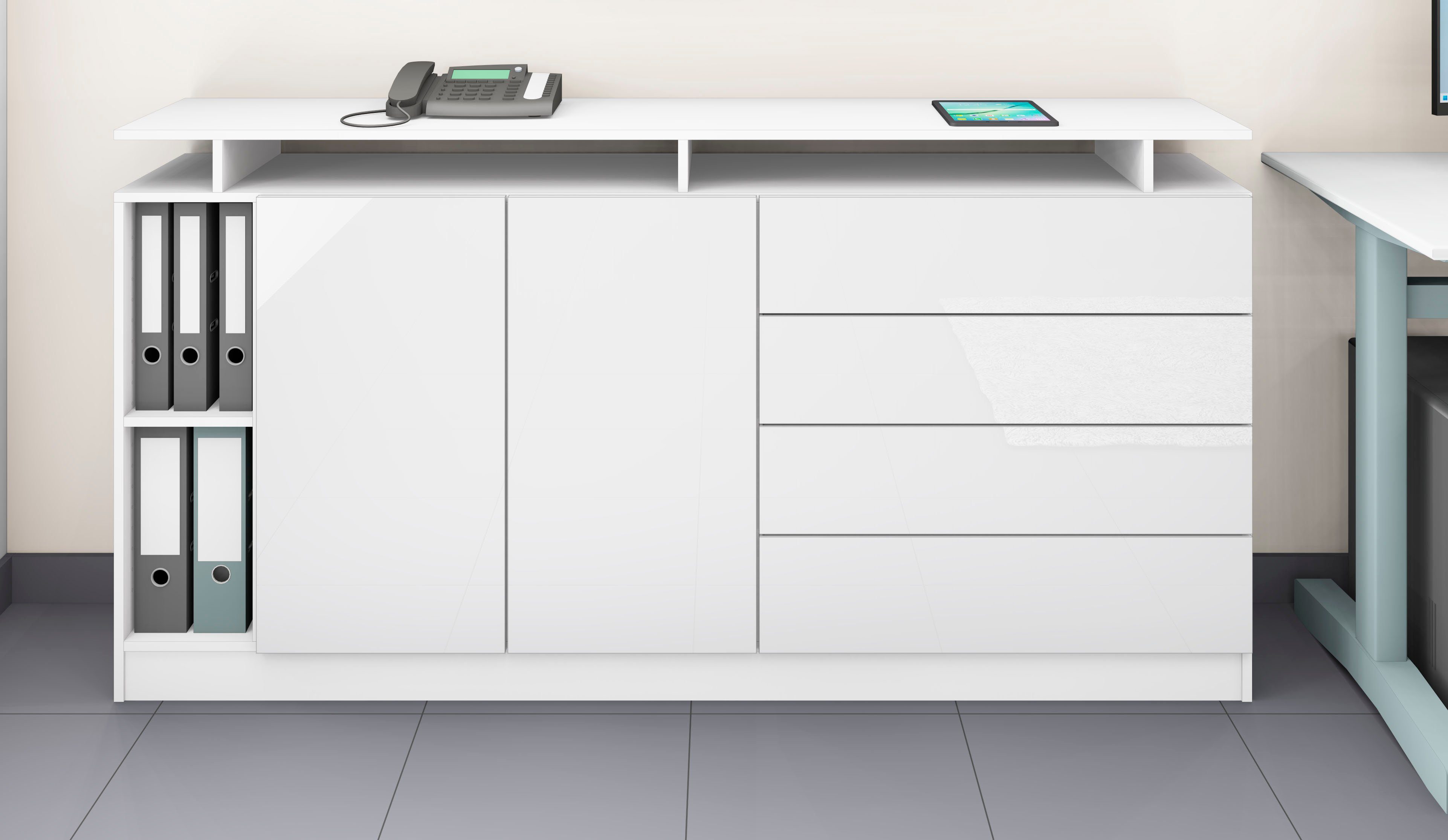 borchardt Möbel Sideboard Wallis, moderne grifflose Optik, mit Push-to-Open-Funktion Weiß Hochglanz | Weiß matt