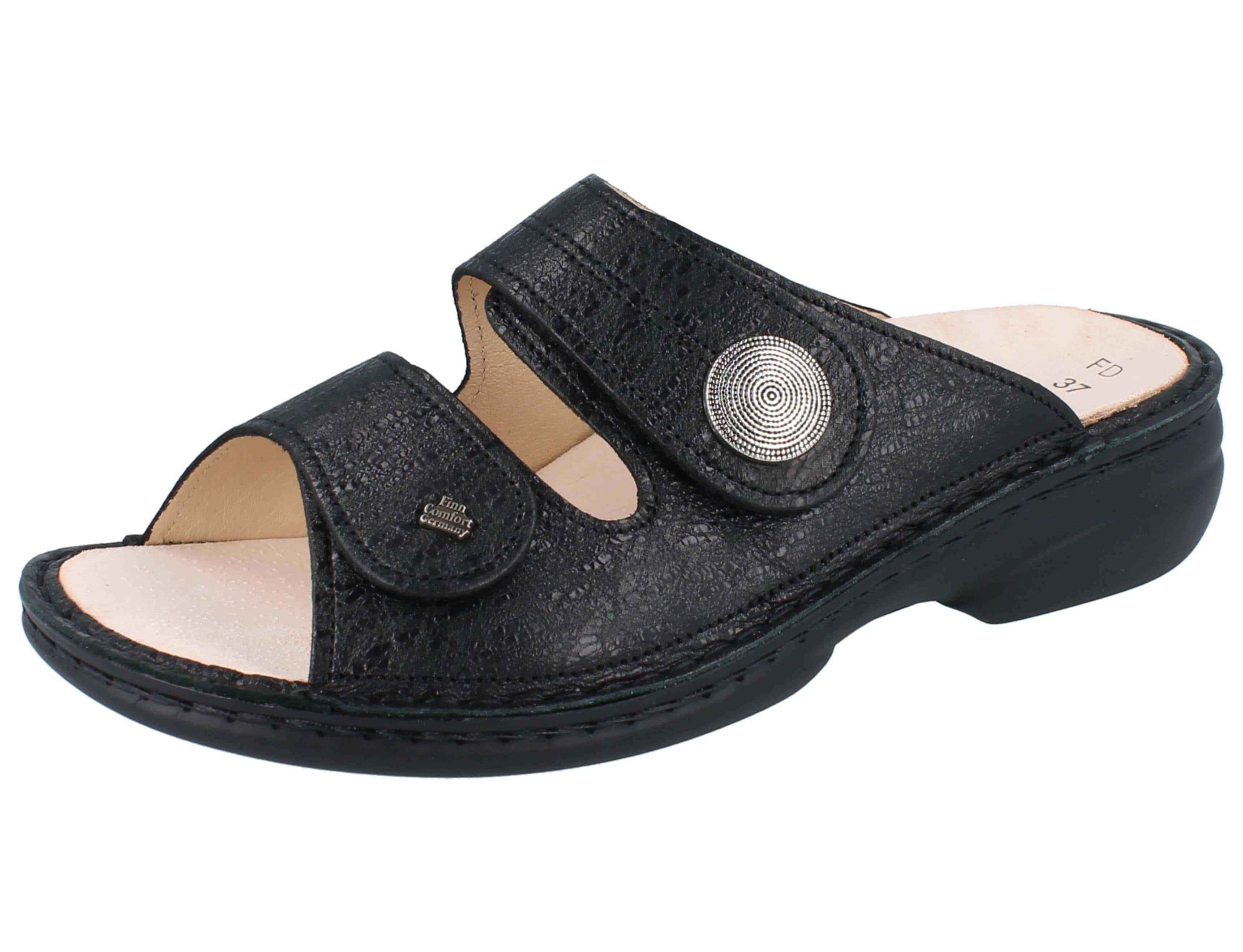FINN COMFORT Sansibar Damen Pantolette schwarz black geprägtes Pantolette