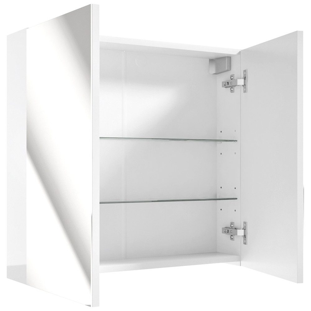 Lomadox Spiegelschrank SOFIA-107 65 cm weiß 2-trg Hochglanz lackiert, B/H/T: ca. 65/60/15 cm