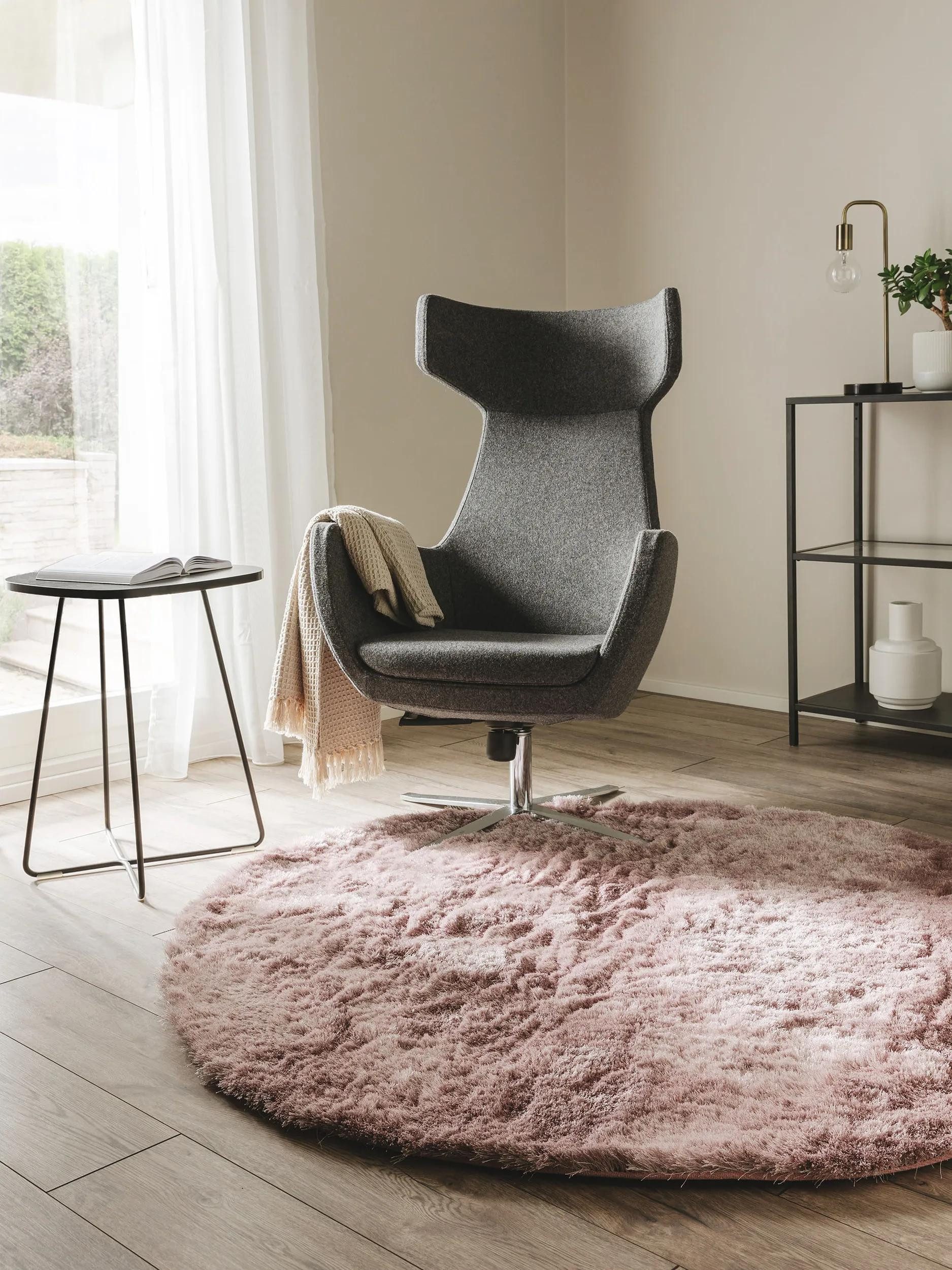 benuta Teppich Whisper, rund, Höhe: 31 mm, Hochflorteppich Wohnzimmer, Schlafzimmer, Esszimmer, Flur, Weich