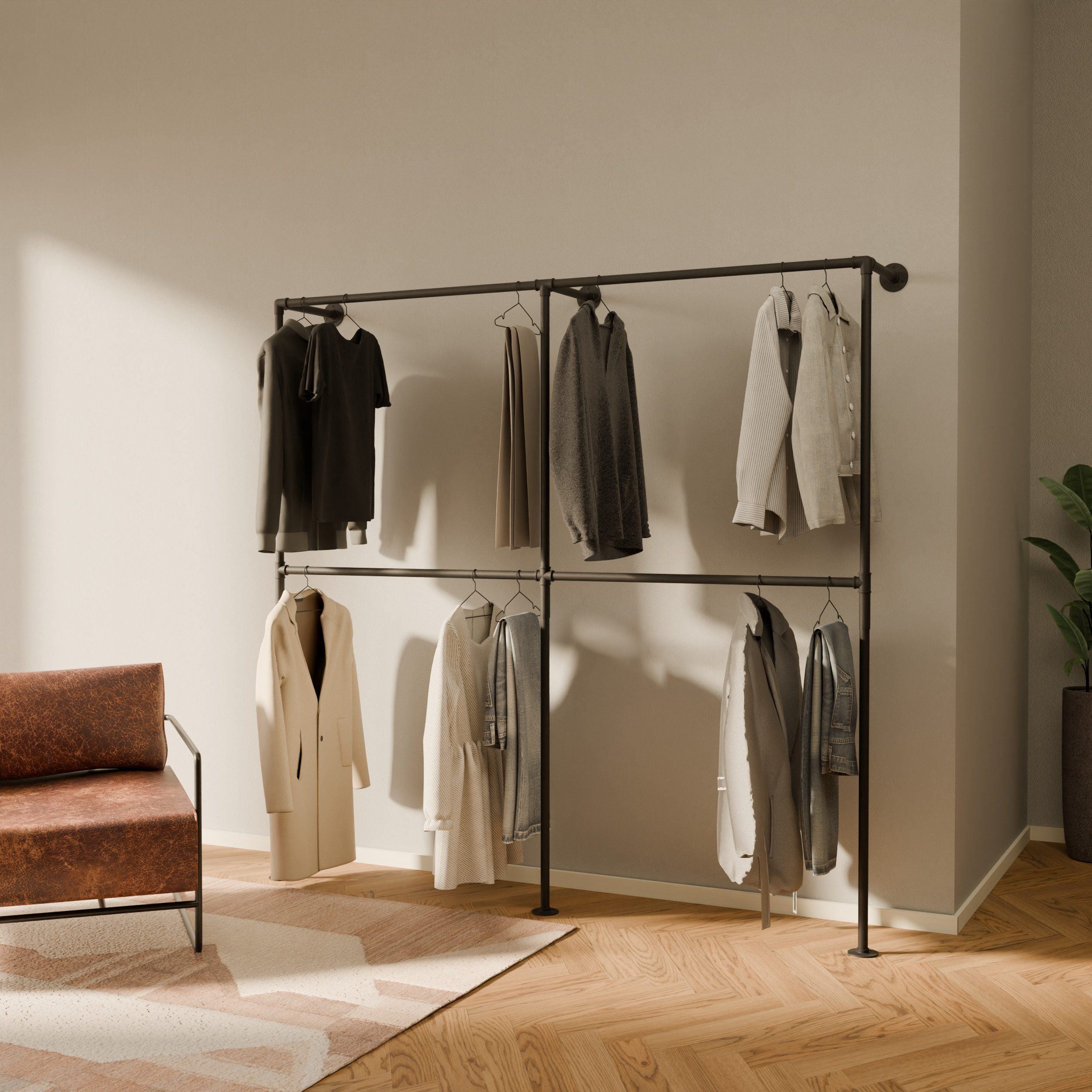 pamo. design Kleiderständer TIM DOUBLE Industrial Kleiderstange zur Wandmontage, (Set, 1)