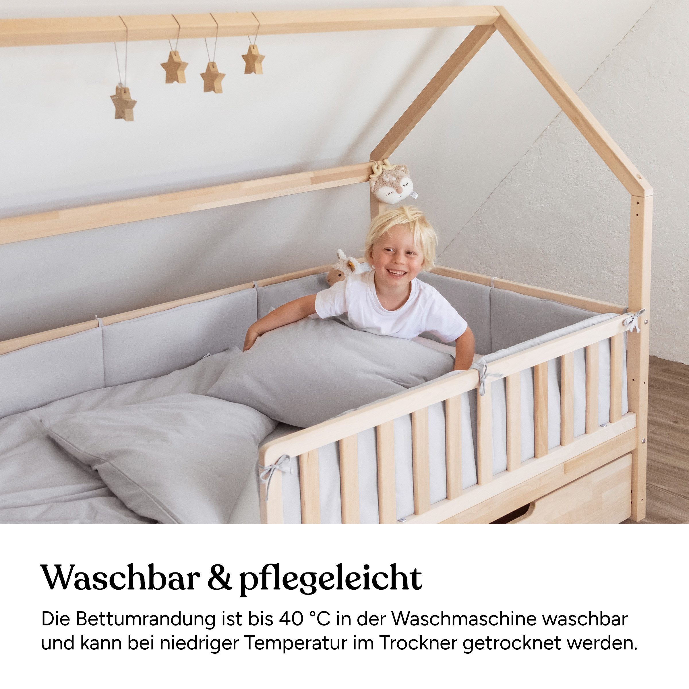 Ehrenkind Bettumrandung 4 tlg für Kinderbett hochwertig verarbeitet, (Bettumrandung Jugendbett, 4-tlg., innen weich gepolstert), Bettumrandung Kinderbett aus 100% Bio Baumwolle