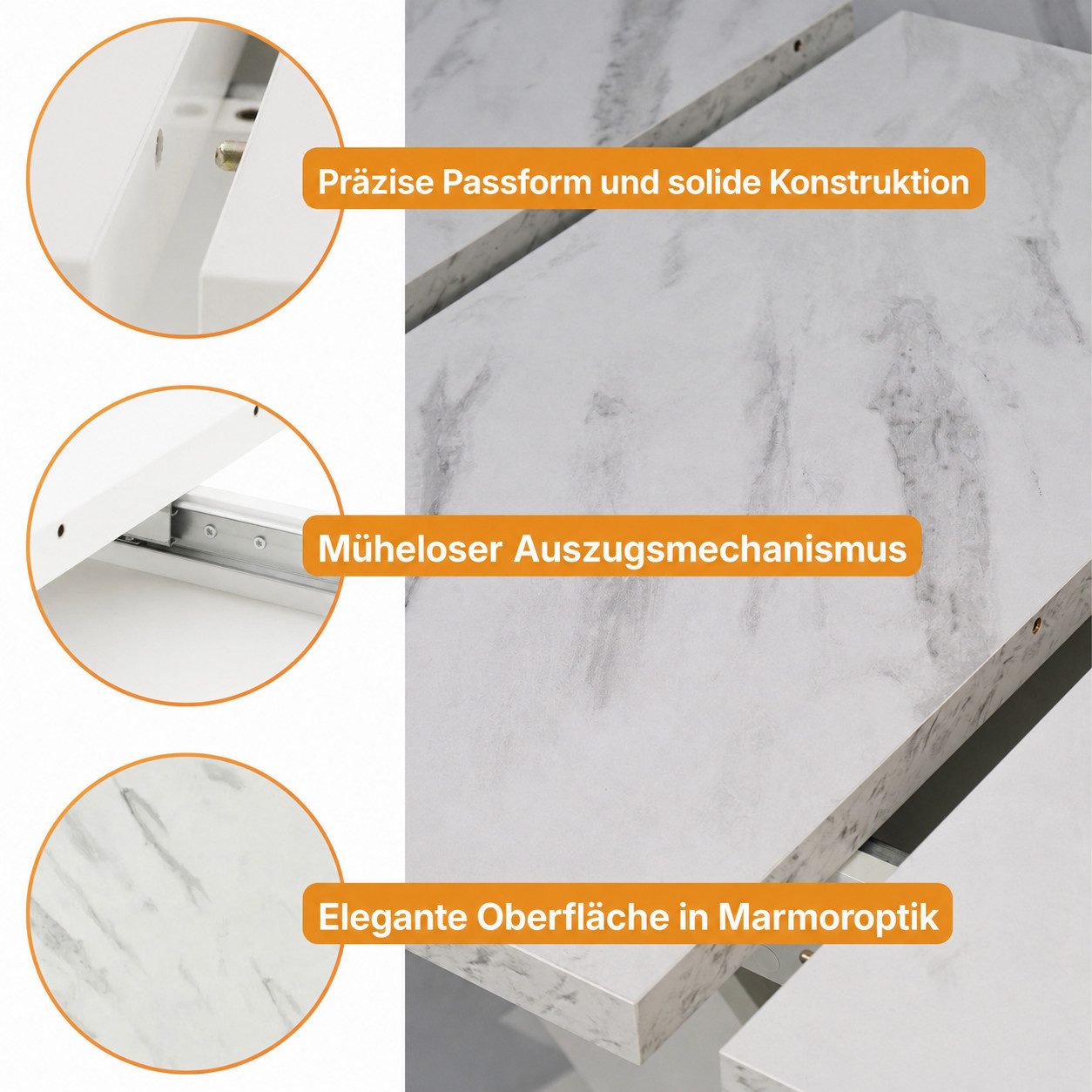 Home Collective Esstisch ausziehbar Tisch Küchentisch Esszimmertisch Ausziehtisch (Esszimmer Küche Wohnzimmer Esstisch erweiterbar), modernes Design mit V-Geste – Bild 5 von 5