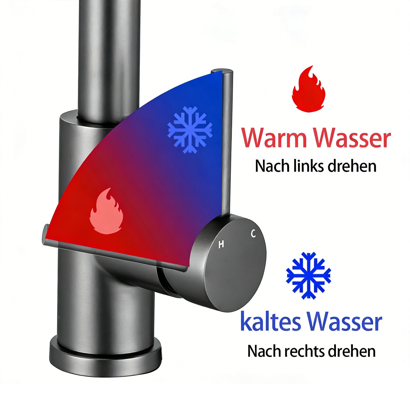 AICA Küchenarmatur Wasserhahn Küche Hochdruck, 360° schwenkbar & ausziehbar, Edelstahl mit 2 Strahlarten, 40cm Auszug & Mischbatterie für alle Spülbecken – Bild 5 von 5