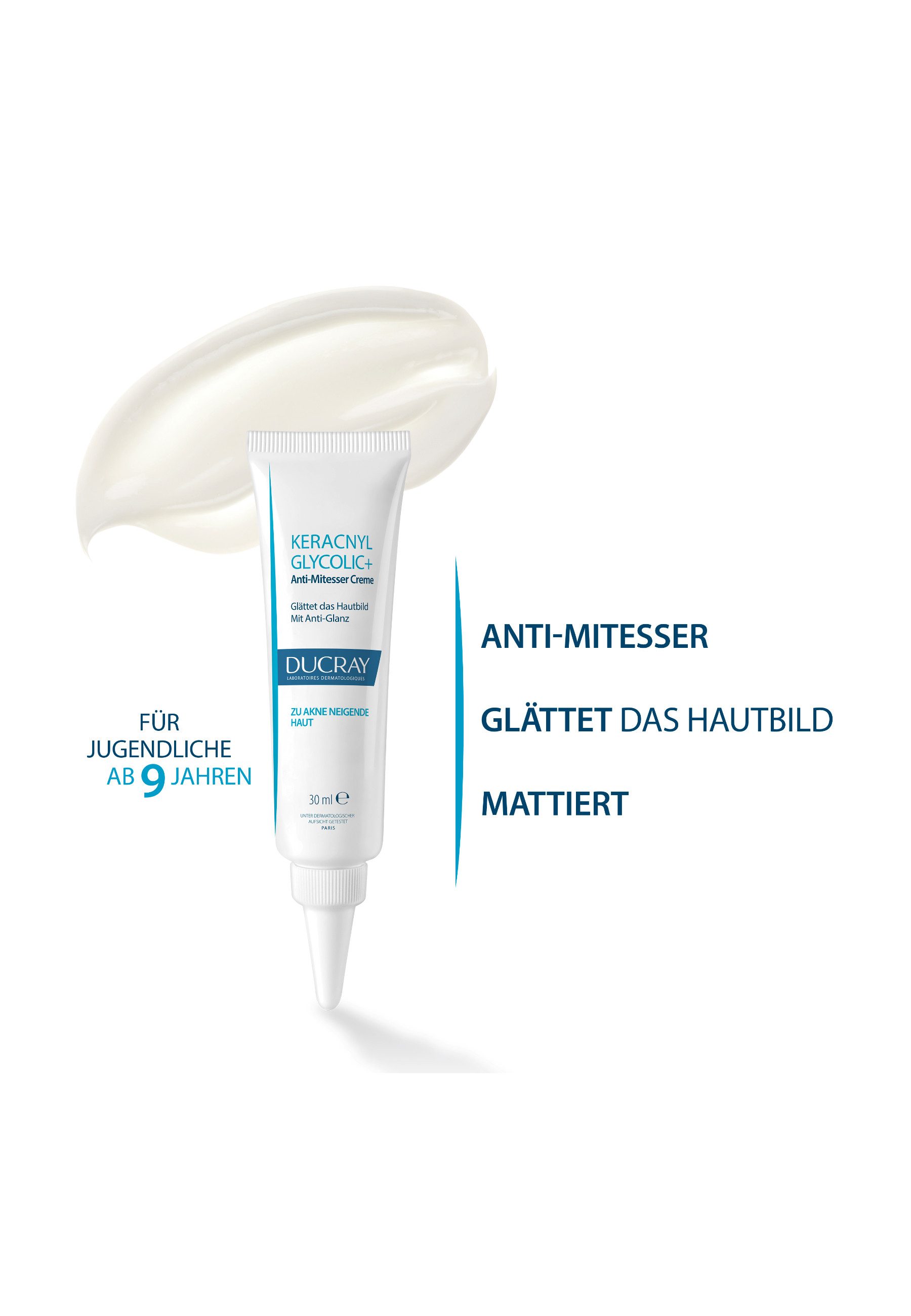 Ducray Gesichtspflege KERACNYL Glycolic+ Anti-Mitesser Creme, reduziert Mitesser & glättet das Hautbild