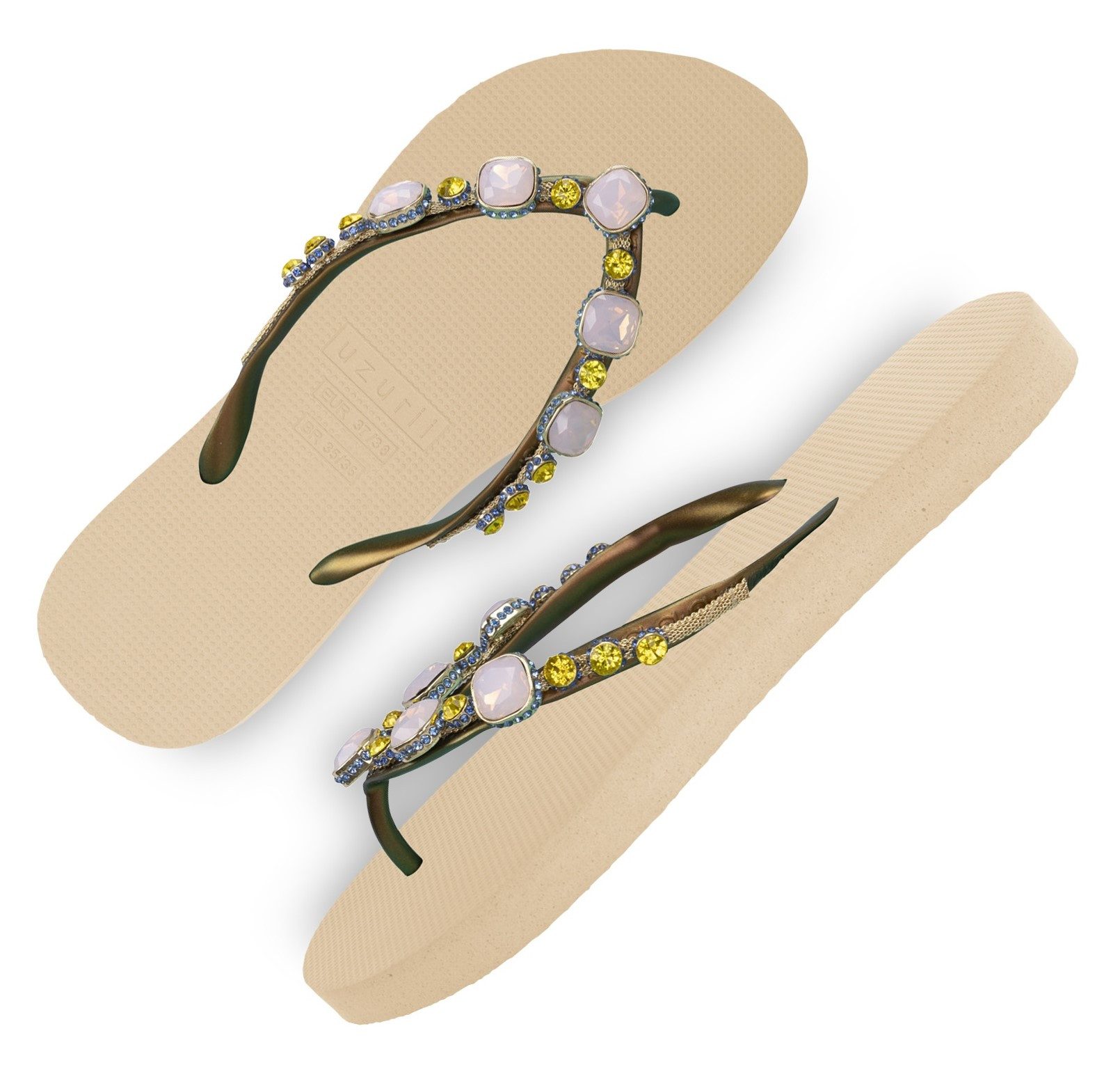 UZURII Copa Cabana Zehentrenner luxuriöse Flip Flops mit aufwendig verziehrten Strasssteinen