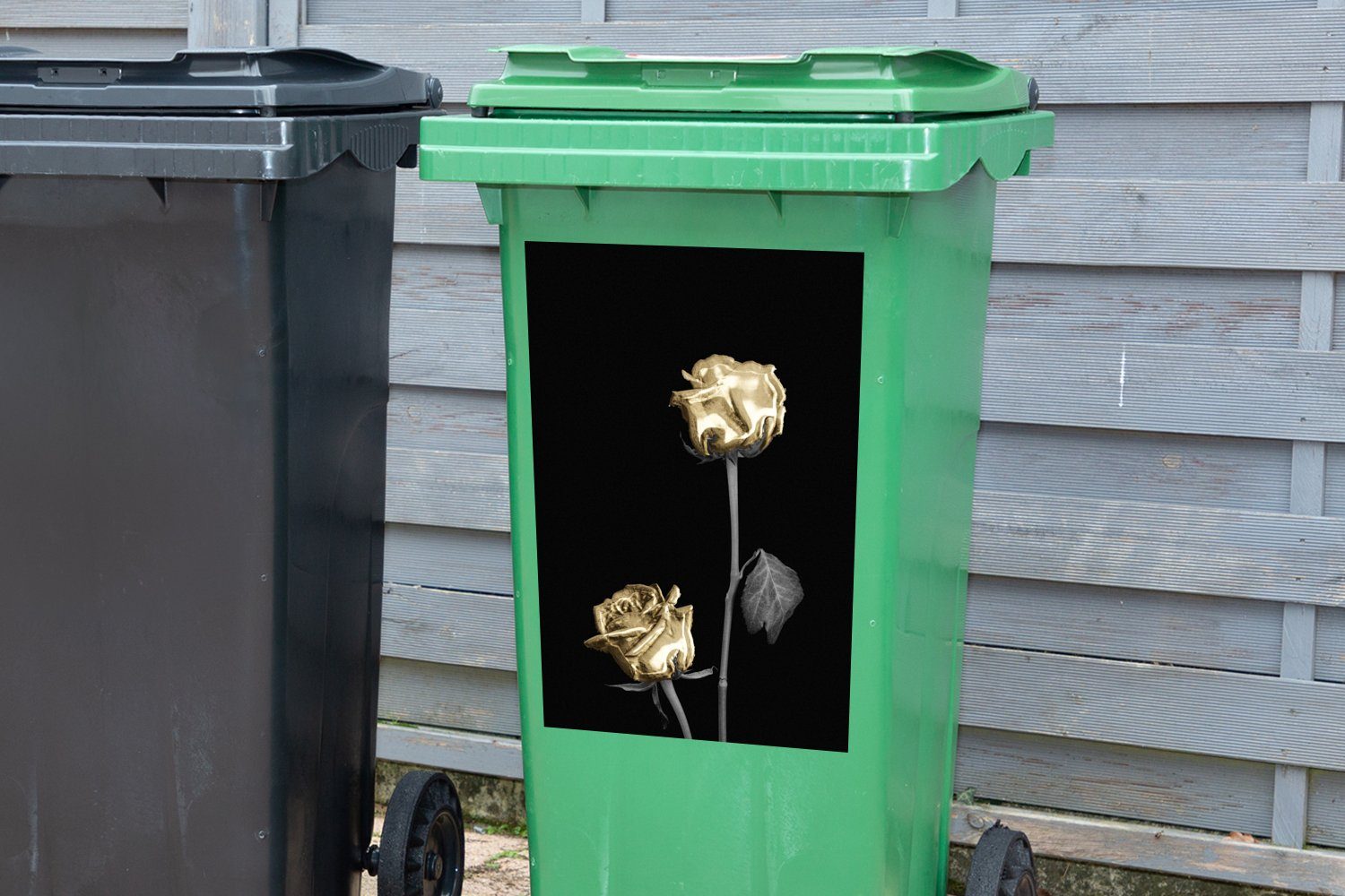 (1 Blume Container, Weiß MuchoWow Sticker, St), Wandsticker Abfalbehälter - Mülleimer-aufkleber, Schwarz - Mülltonne,