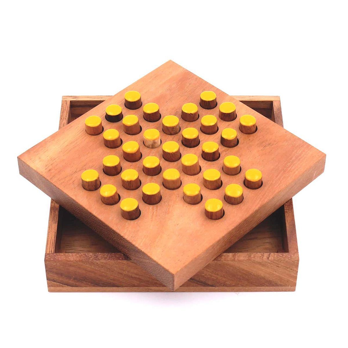 Spiel, Holz, edlem aus ROMBOL Solitaire - Klassiker Steckspiel unterhaltsamer Holzspiel Denkspiele gelb