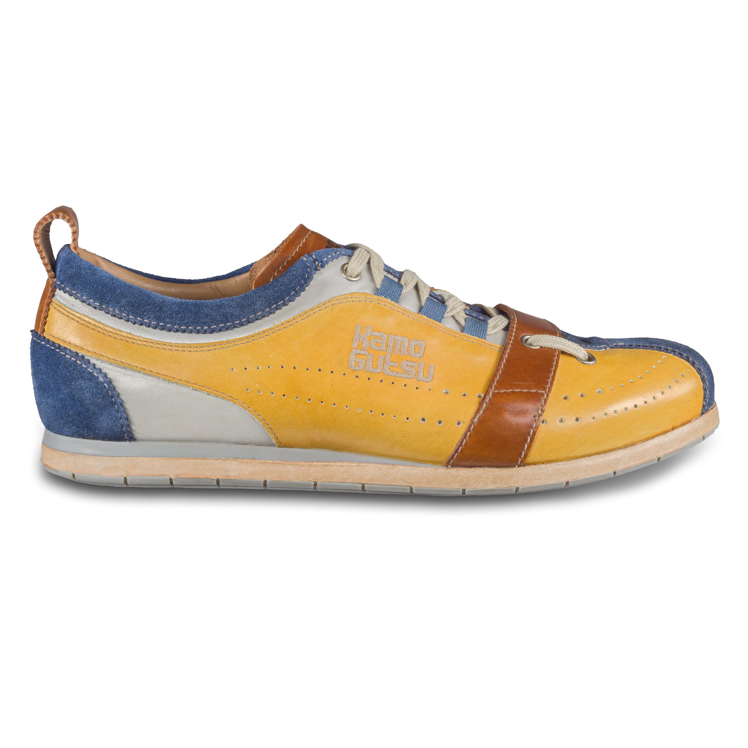 Kamo-Gutsu Herren Sneaker Leder gelb/blau (TIFO-017 cobalto ochre) stone washed Sneaker Handgefertigt in Italien