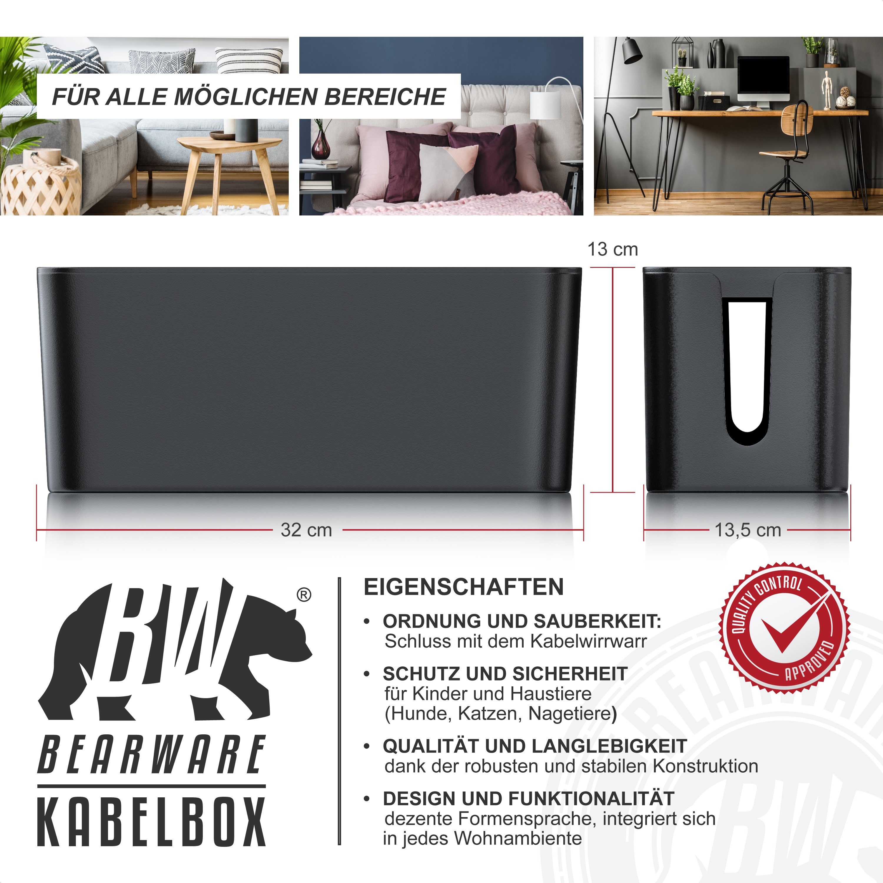 BEARWARE Kabelbox, mit Gummifüßen Kabelmanagement / Kabelordner / Ladebox