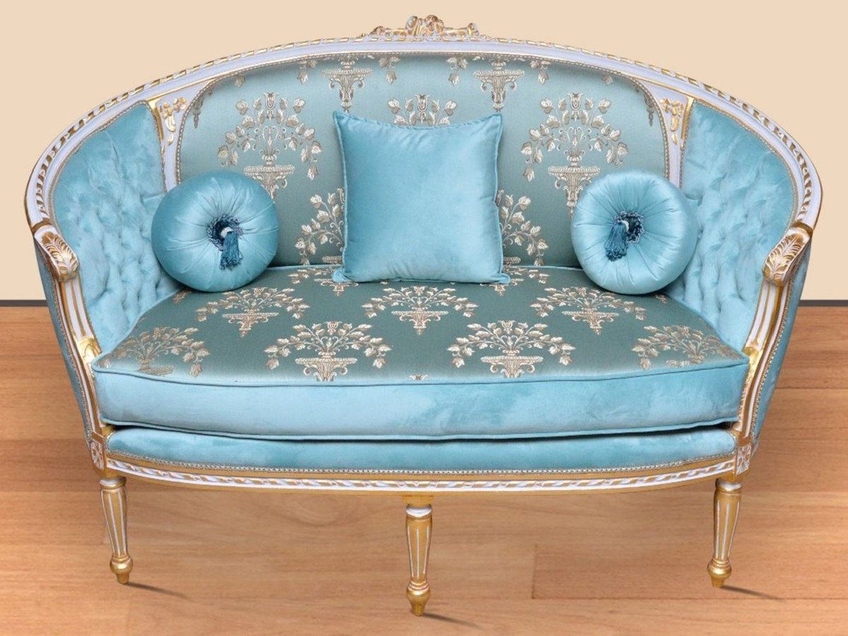 / Barockstil - Sofa Wohnzimmer - Wohnzimmer Padrino Weiß Türkis Prunkvolle Barock / Gold Sofa Casa Möbel Muster Sofa Barock im Handgefertigtes