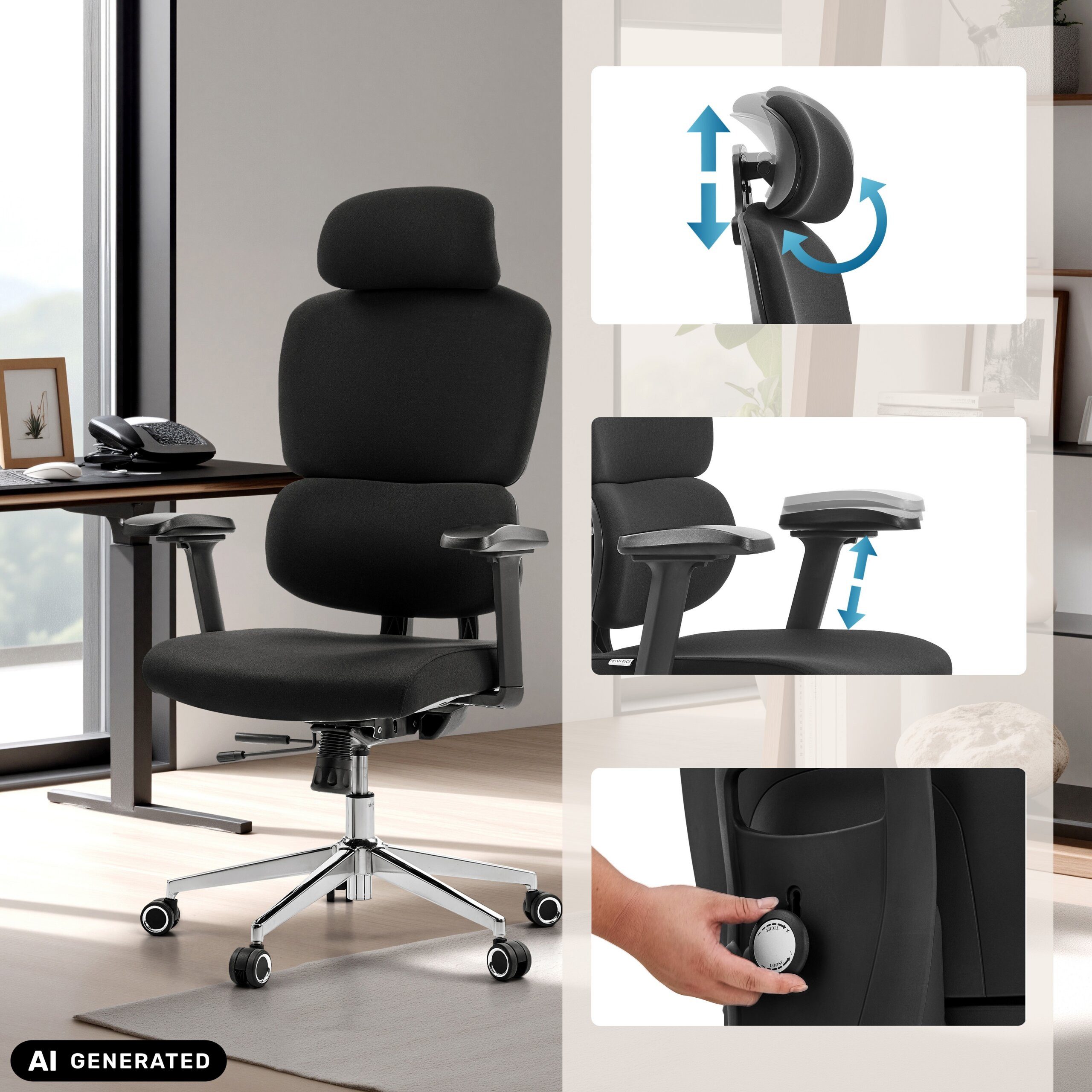 hjh OFFICE Drehstuhl Profi Bürostuhl Ergomy F 2 Stoff (1 St), Ergonomischer Chefsessel, Schreibtischstuhl höhenverstellbar