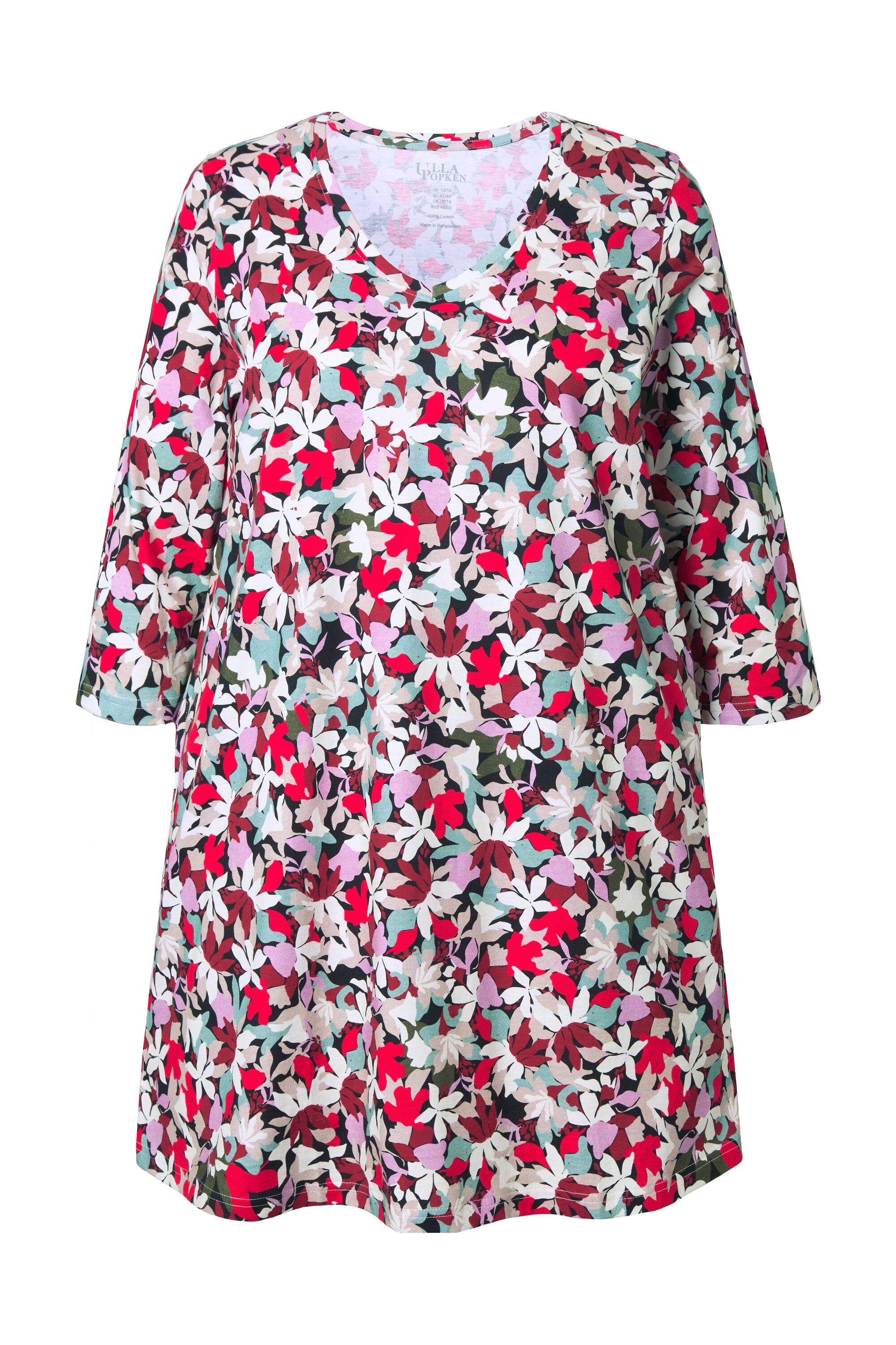 Ulla Popken Longshirt Longshirt Blüten A-Linie V-Ausschnitt 3/4-Arm günstig online kaufen