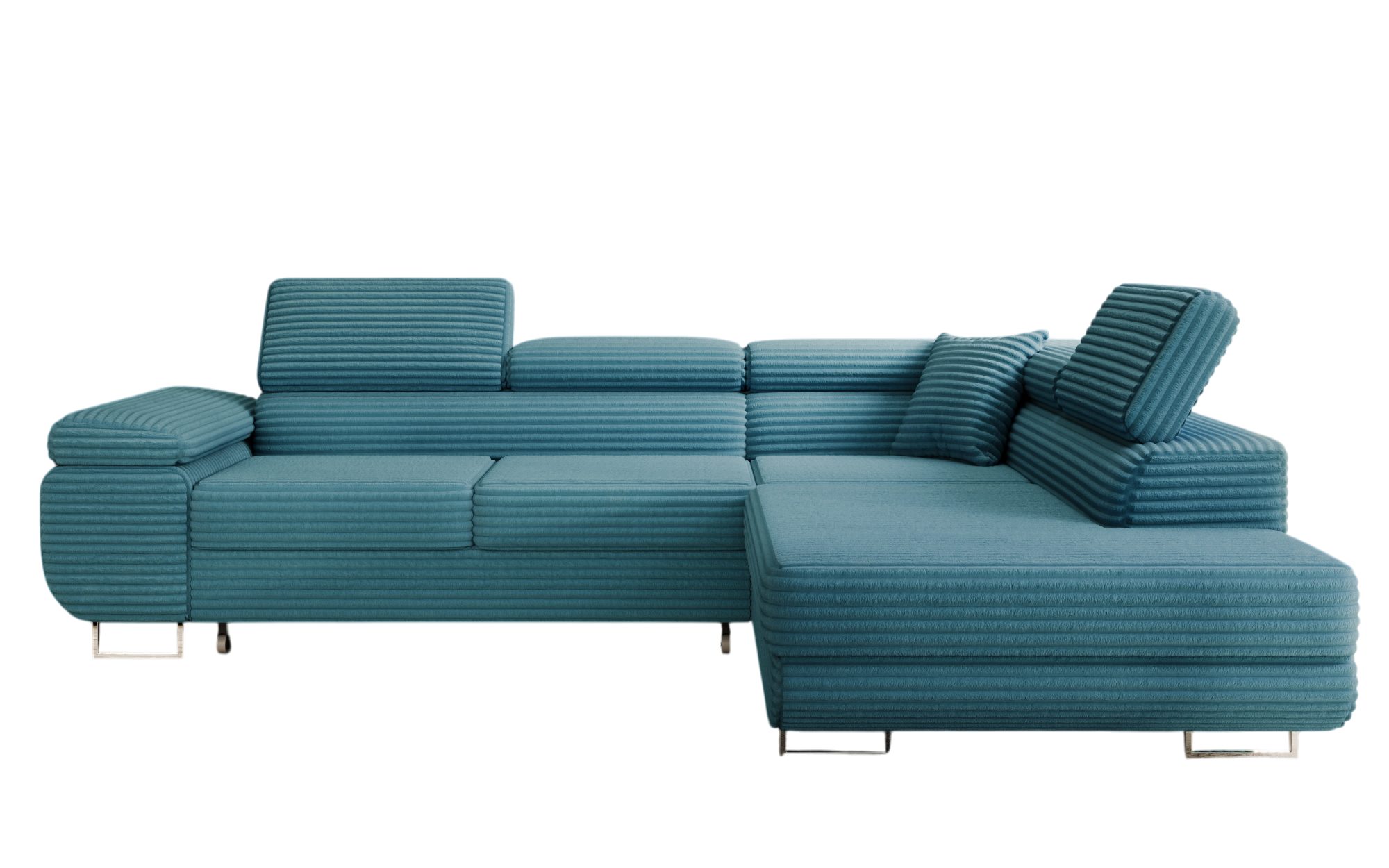 thematys Ecksofa ASTON mit Schlaffunktion & Bettkasten – Cordstoff TILIA, - mit 3 verstellbaren Kopfstützen, – L-Form 273×203 cm – Schlafsofa mit Auszug