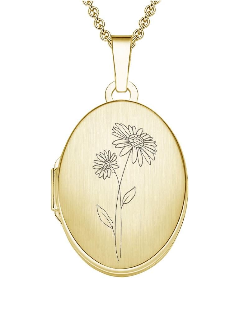 Amulett Medaillon Oval Gravur Geburtsblume zum Öffnen für Bilder Silber 925
