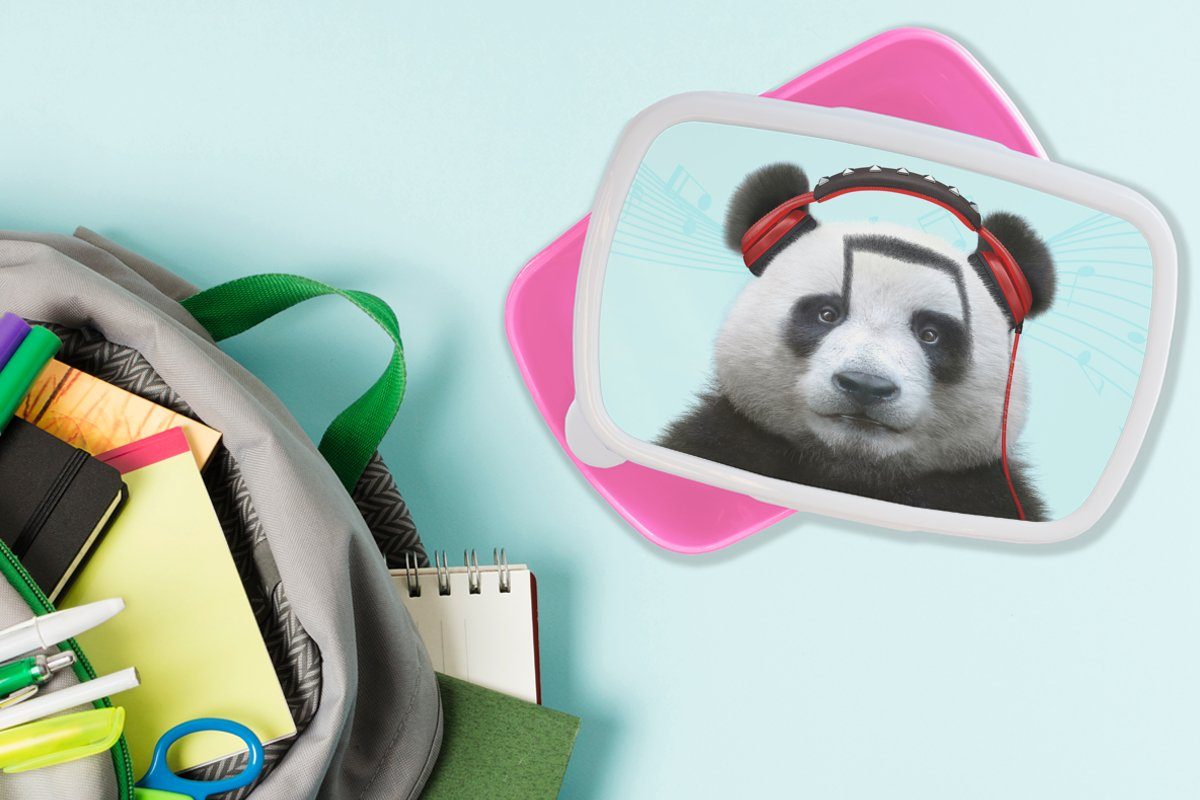 Rot, Lunchbox MuchoWow Brotdose Snackbox, - für (2-tlg), Kunststoff, - Brotbox Tier Mädchen, - - Kinder, Kunststoff Musiknoten rosa Kopfhörer Panda Erwachsene,