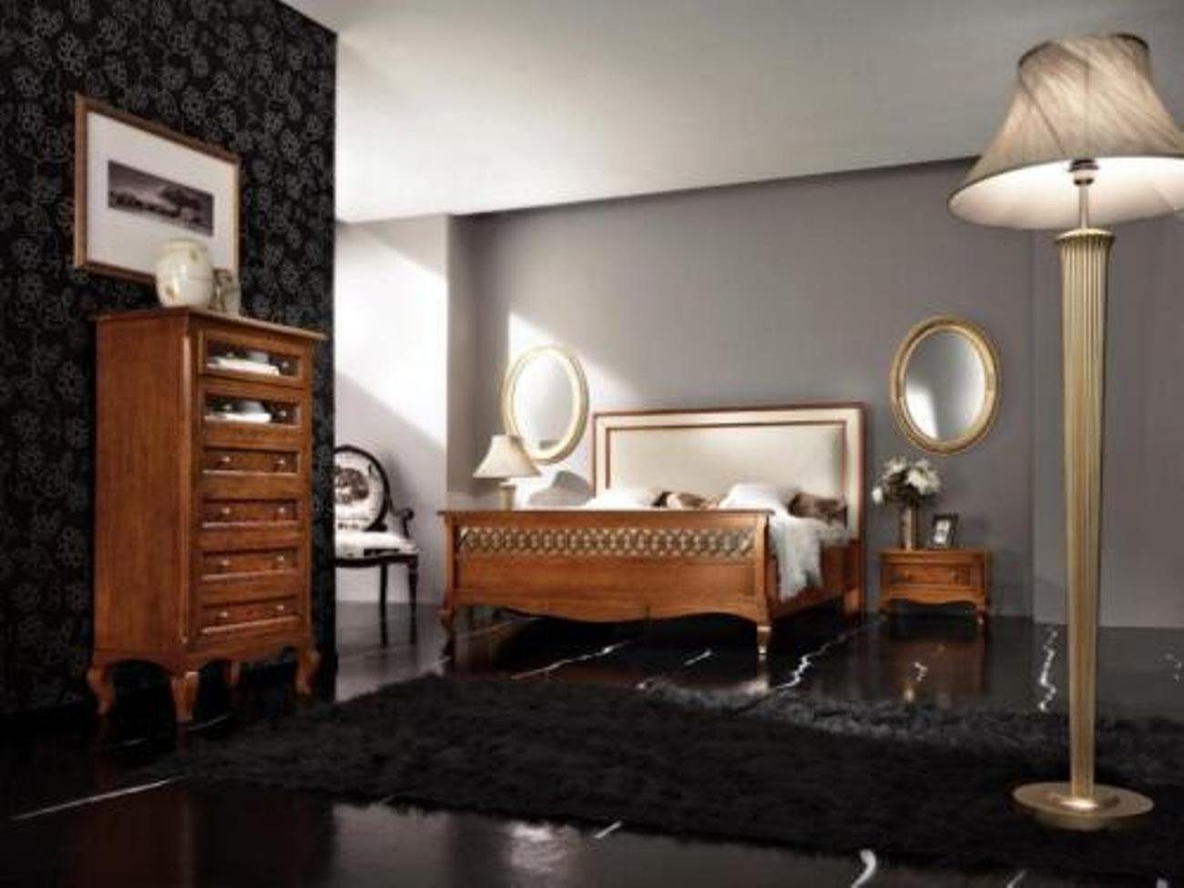 JVmoebel Schlafzimmer-Set, Luxus Set 4tlg. Bett 2 Nachttische Kommode Massivholz Möbel Italien