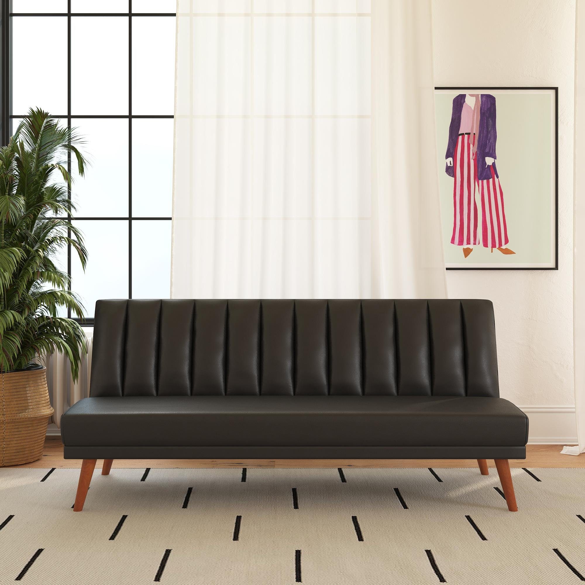 loft24 Breite Bezug Schlafsofa Relaxfunktion, cm mit Brittany, 173 aus schwarz Kunstleder,