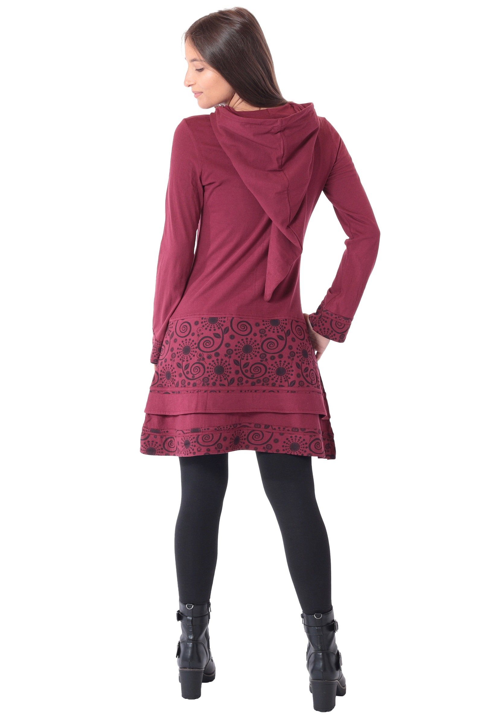 PUREWONDER Sweatkleid Elfenkleid aus Baumwolle mit Zipfelkapuze Nr. 186 Rot XXL im Patchwork-Stil