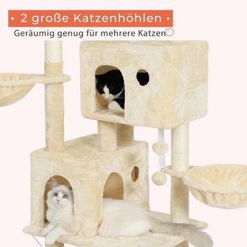 MSMASK Kratzbaum für große Katzen,mit 2 große Katzenhöhlen,171cm, mit Sisal-Kratzstangen, 2 Plattformen, 2 Korb, Hängematte, Plüschball