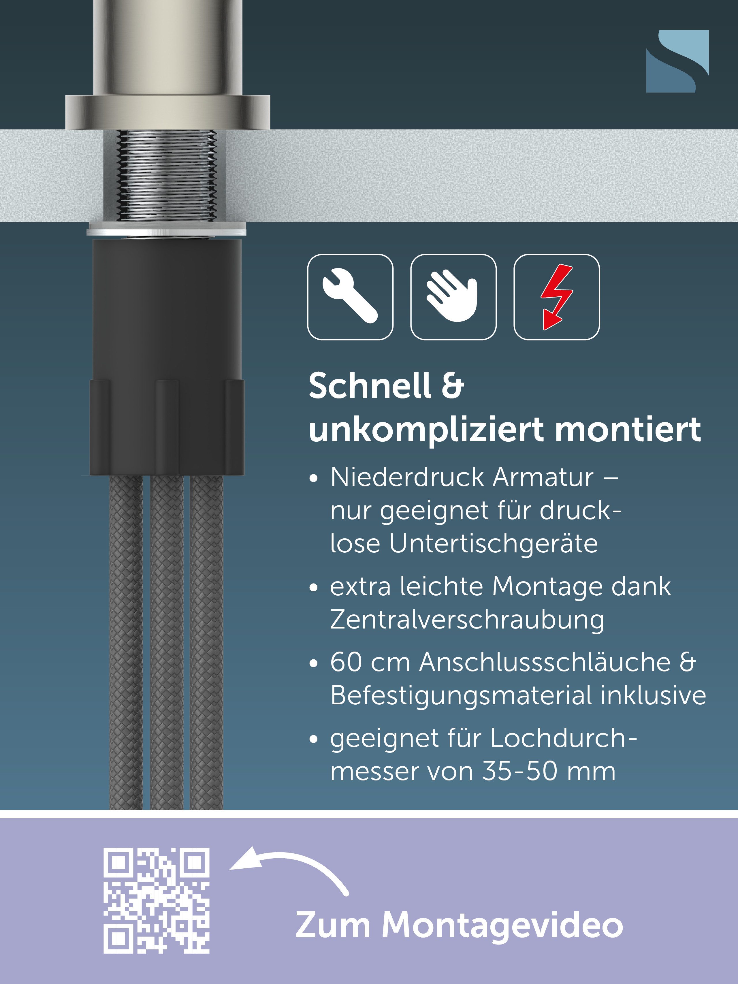 Schütte Spültischarmatur Cornwall Niederdruckarmatur, Dripless, 360° schwenkbar, Marken-Strahlregler