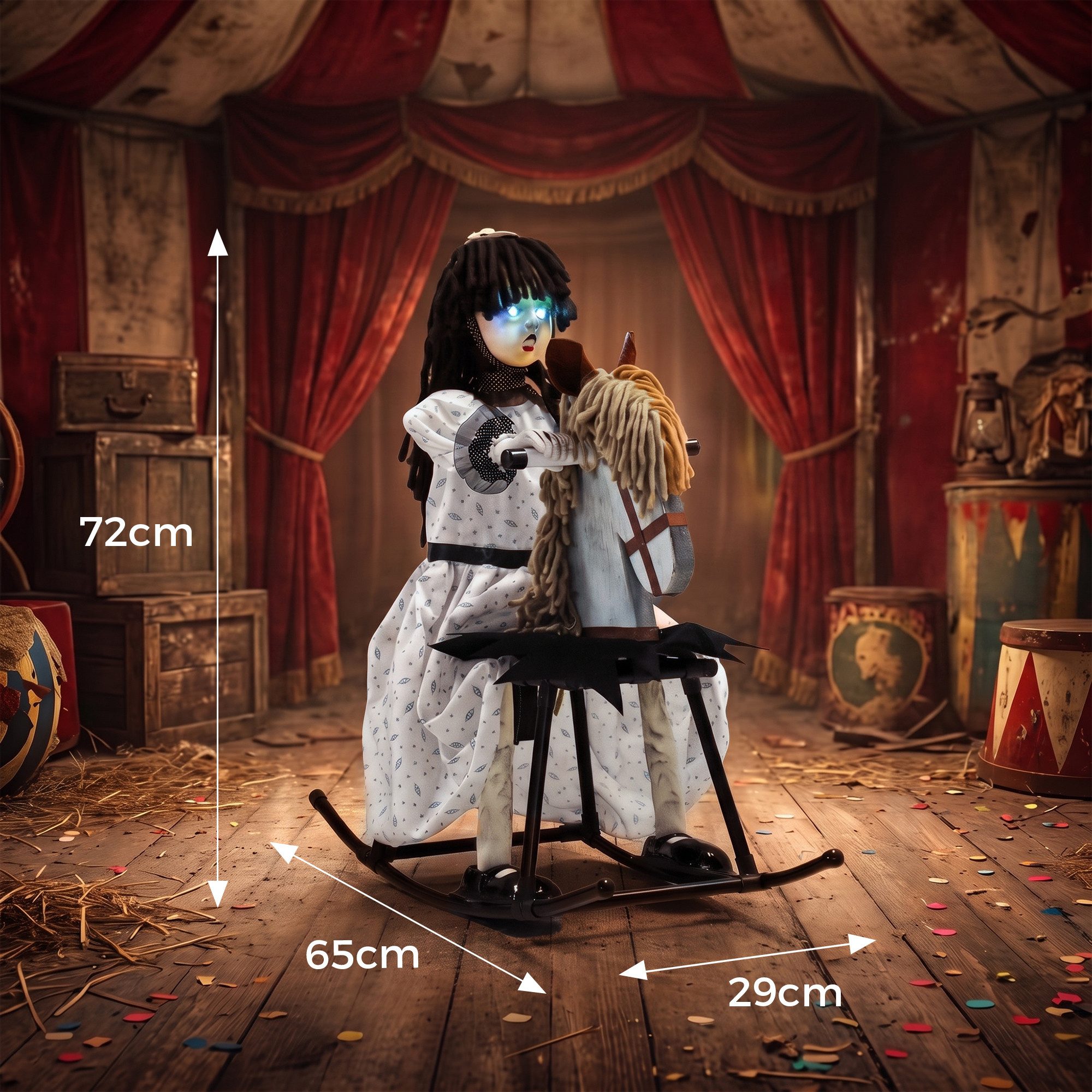HOMCOM Dekofigur Animiertes Halloween-Mädchen mit Reimen (Set, 1 St., 1-tlg), Sound-,Touch-Aktivierung, LED-Augen, schaukelt – Bild 3 von 5