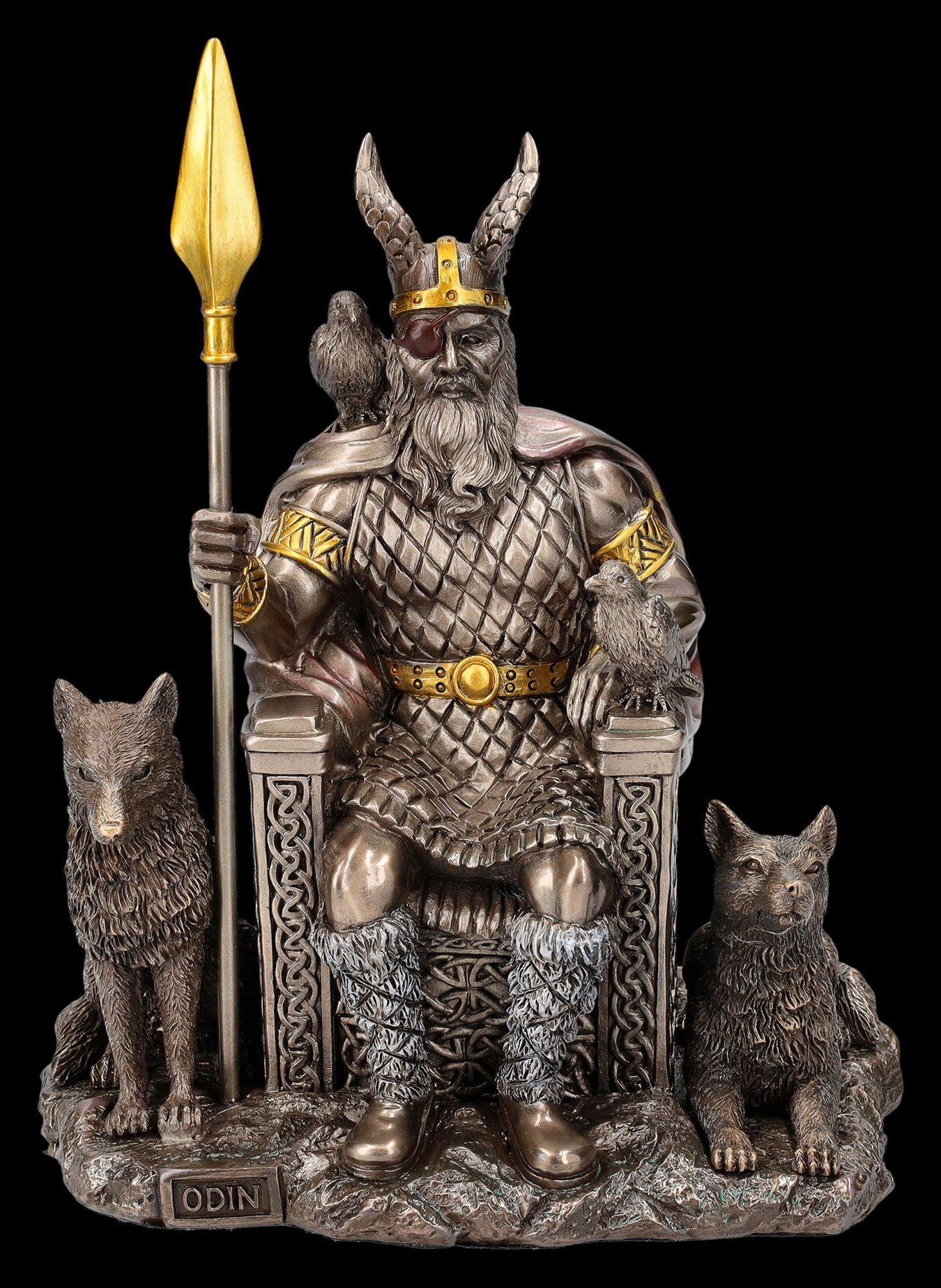mit Thron Götterfigur und Figuren GmbH Dekofigur Wölfen Raben Deko auf Odin Figur Mythologie Shop