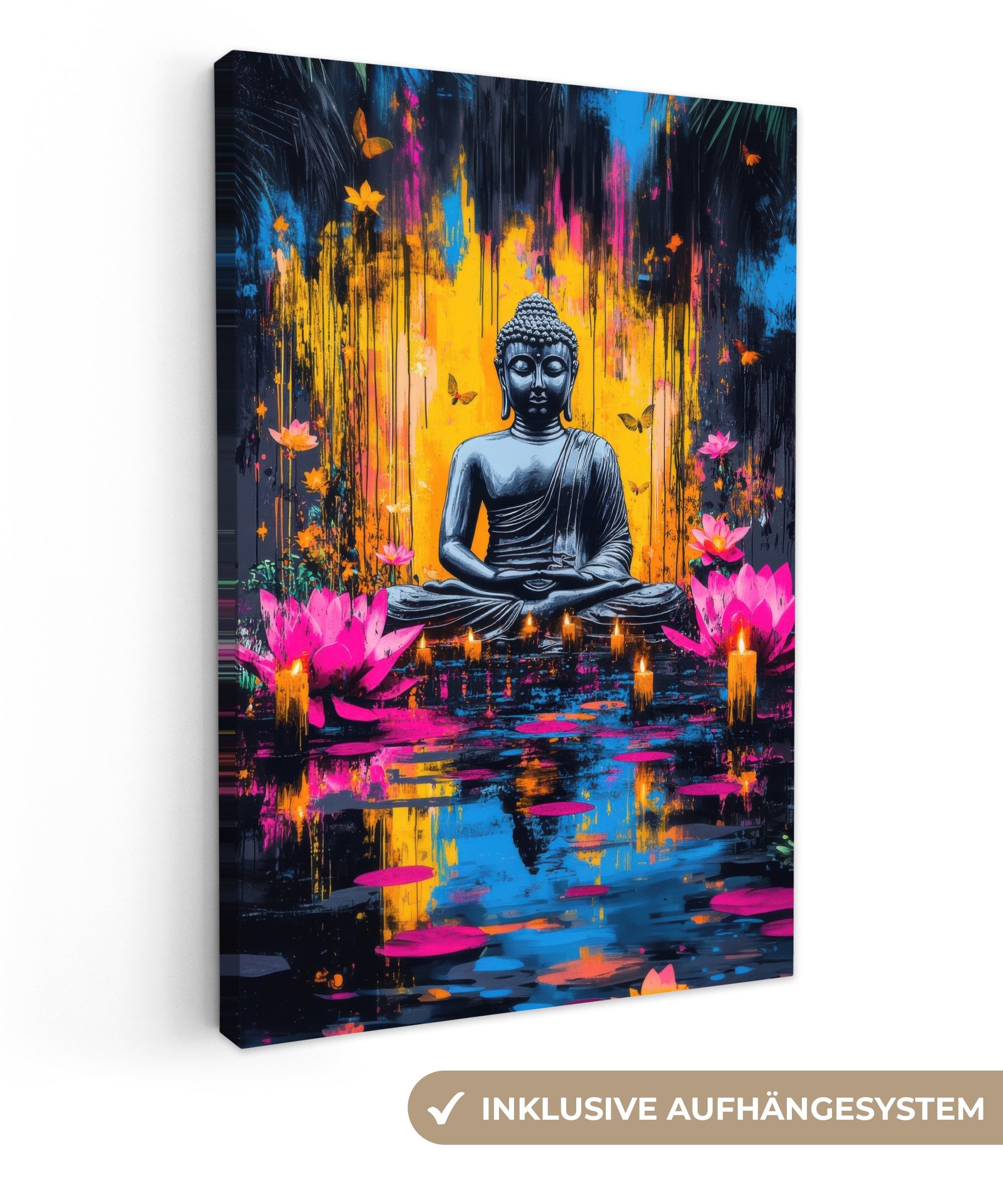 OneMillionCanvasses® Leinwandbild Buddha - Blumen - Kerzen - Gelb, Fotodruc günstig online kaufen