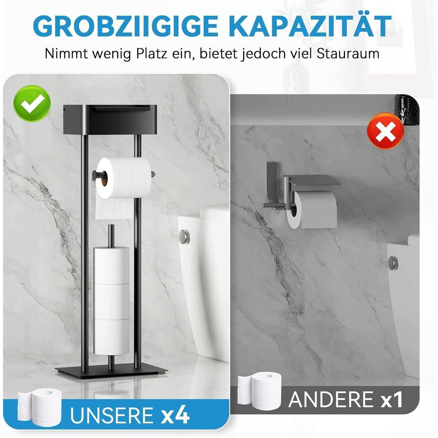 LuxusKollektion Toilettenpapierhalter Klopapierhalter stehend Edelstahl Feuchttücherbox 4 Matte Schwarz Pro – Bild 5 von 5