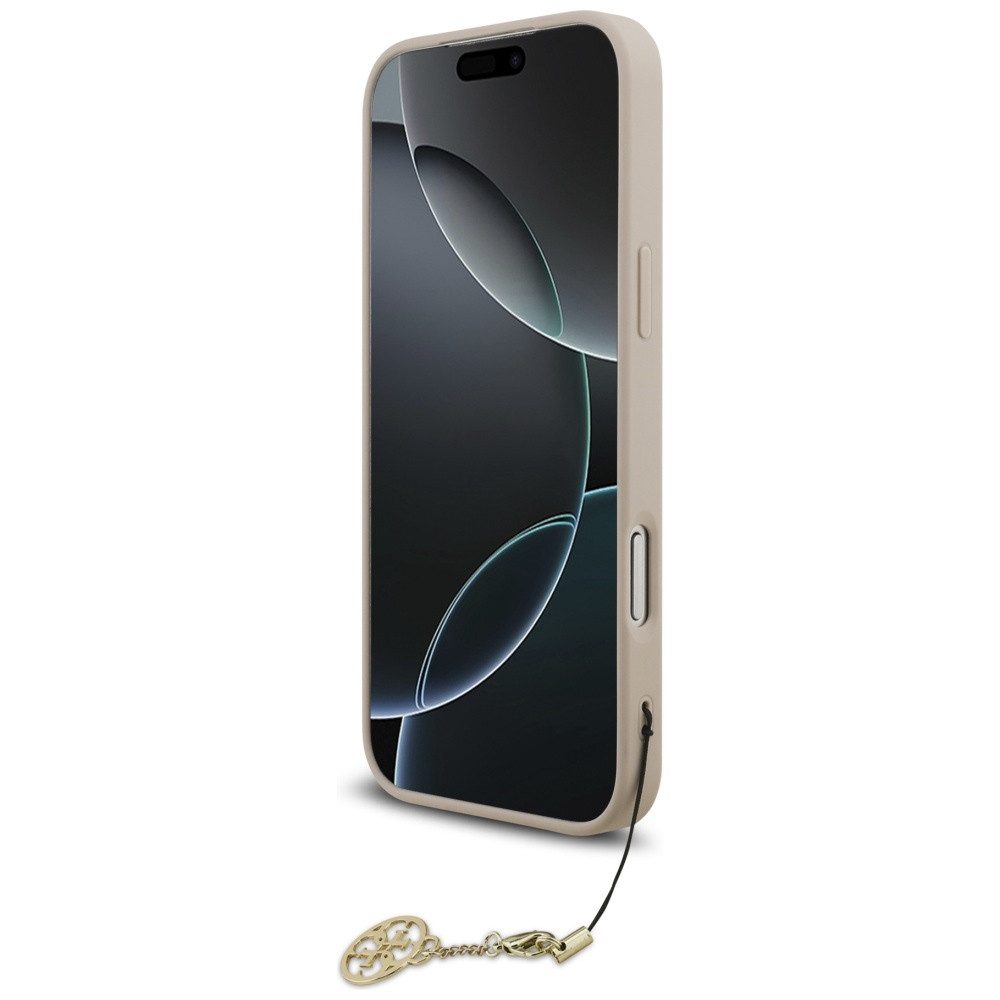 Guess Handyhülle iPhone 17 Pro Max MagSafe Kunstleder rosa mit Kette goldfarbig – Bild 4 von 5