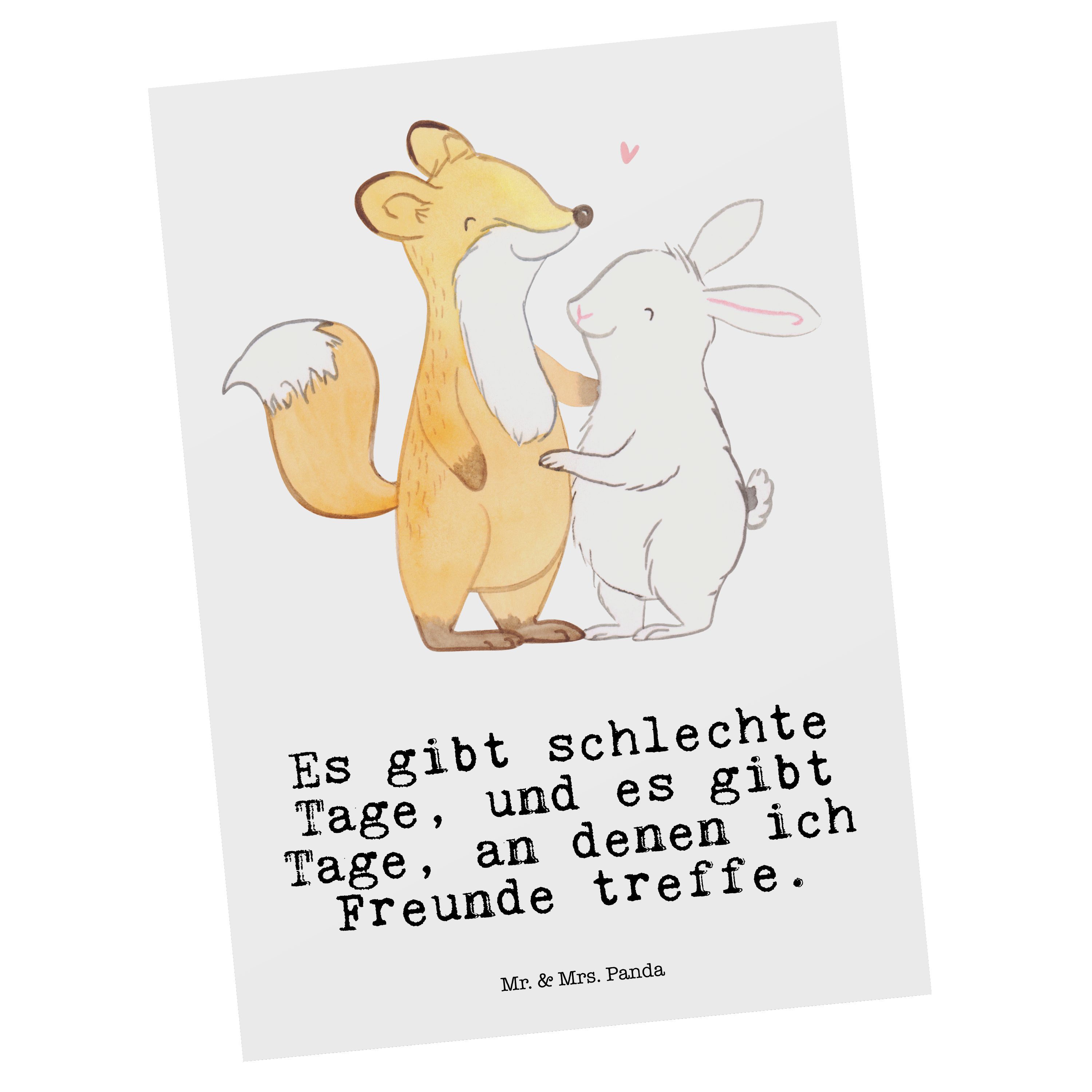 Mr. & Mrs. Panda Postkarte Fuchs Hase Freunde treffen Tage - Weiß - Geschenk, Sportler, Ansichts