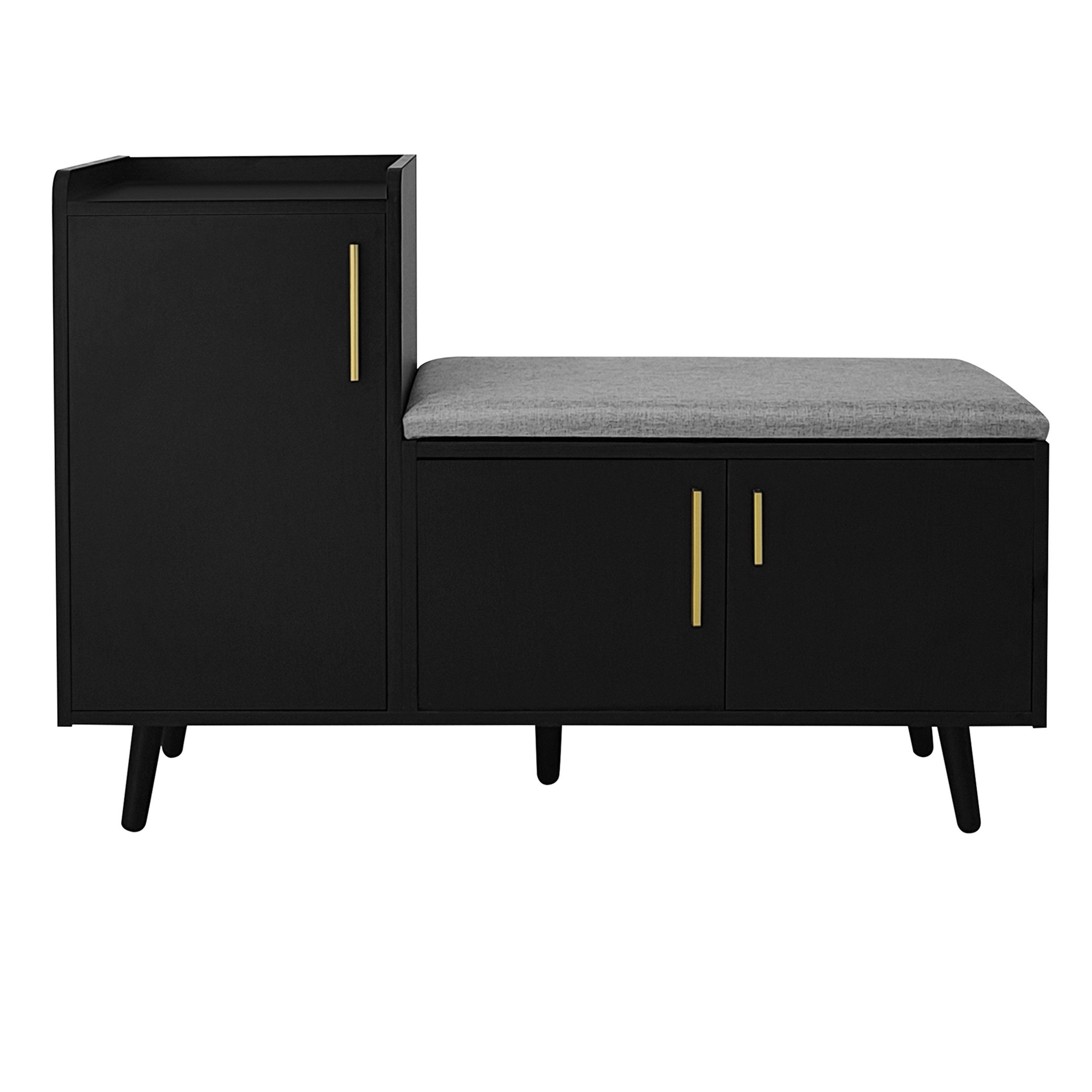 Flieks Schuhschrank (B100/T34/H69 cm, 1-St., gepolsterter Sitzfläche und Metallgriff, ca 10 Paar Schuhe) Schuhwechselhocker mit Seitenschrank Schuhbank mit 3 Tür