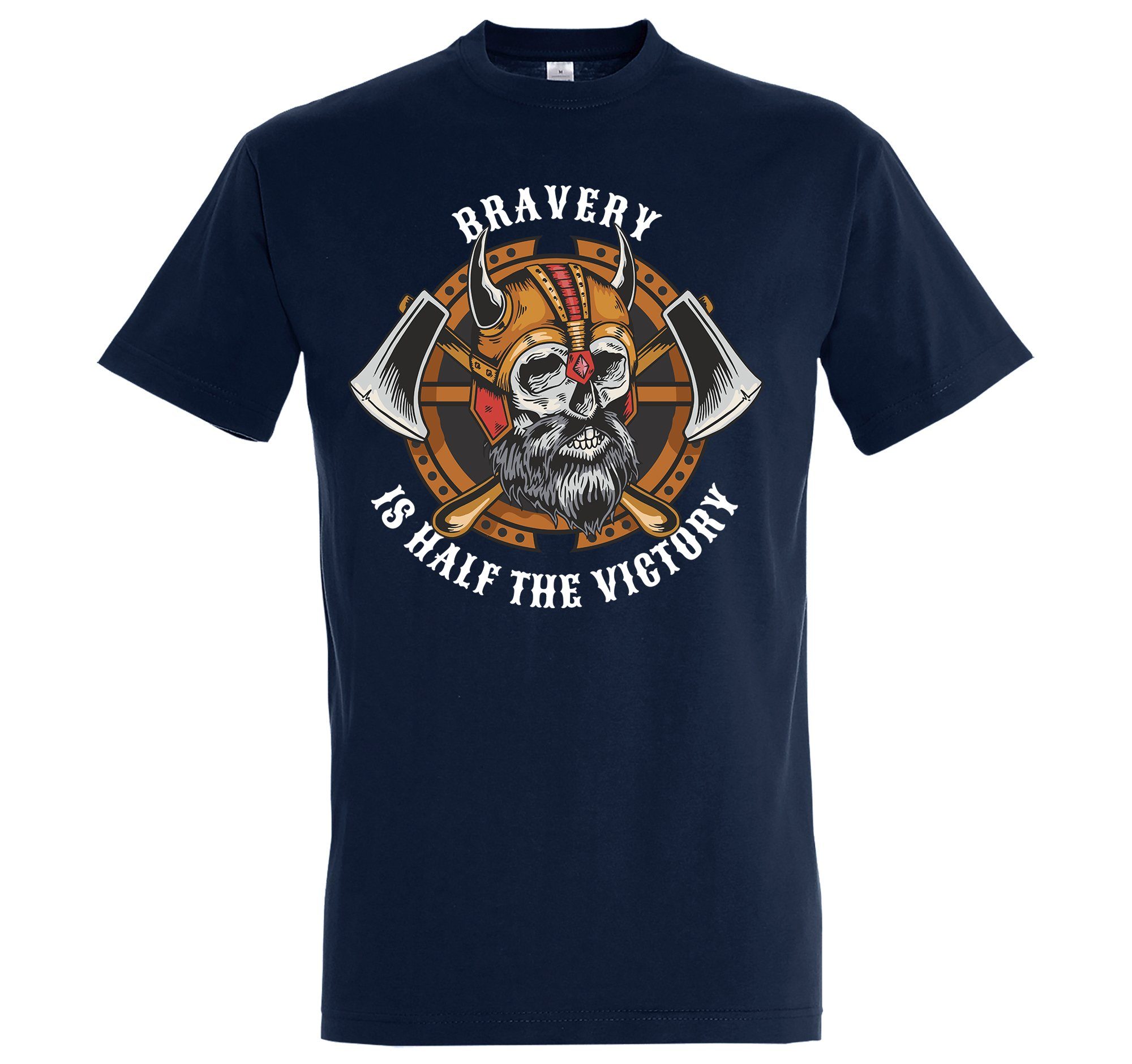 Youth Designz T-Shirt "Bravery Is The Half Of Victory" Herren Shirt mit trendigem Frontprint Navyblau