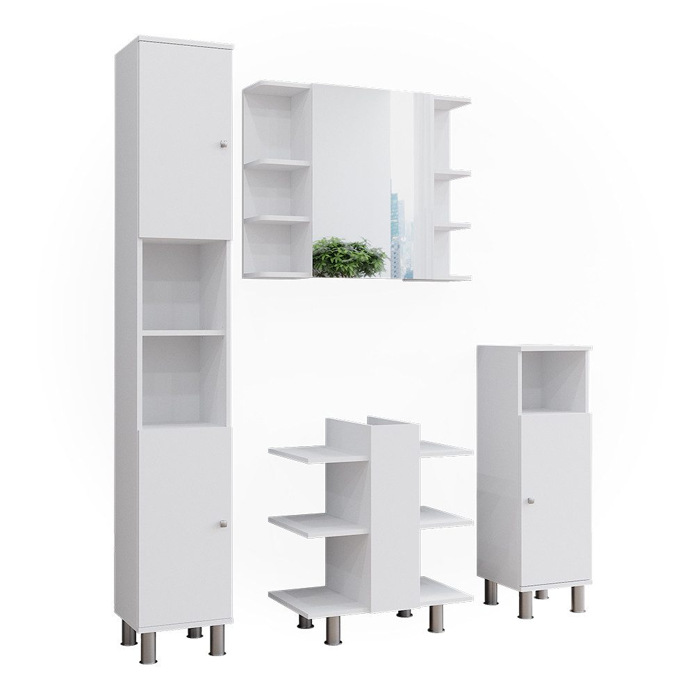 Vicco Badmöbel-Set Fynn, Weiß, 4 Teile, günstig online kaufen