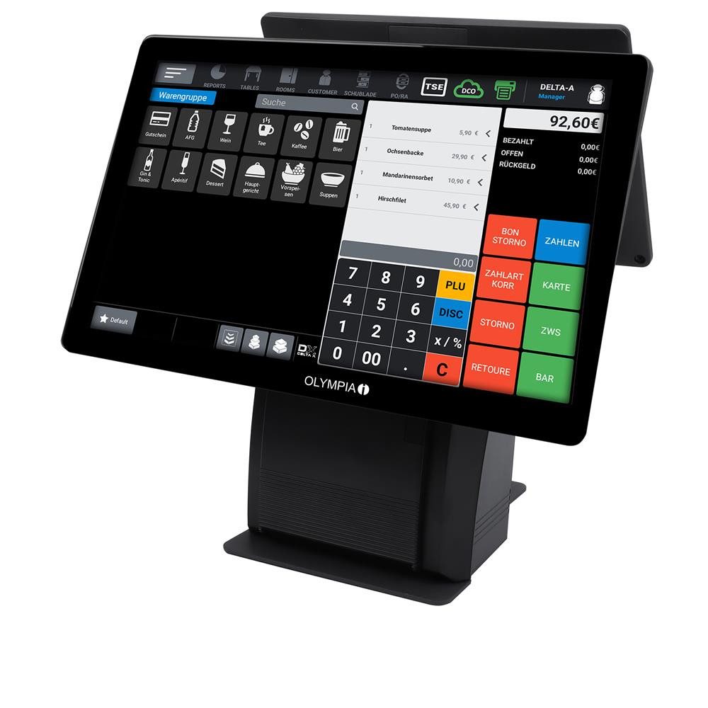 OLYMPIA OFFICE Kassensystem T215DK Kasse für Gastronomie & Handel, Touchdisplay, 15 Zoll Monitor, Registrierkasse TSE, Bondrucker