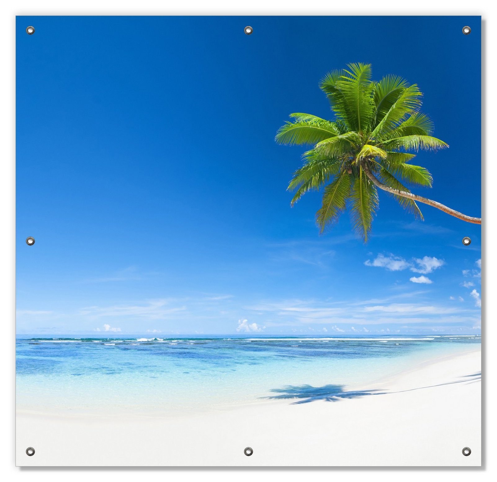 Sonnenschutz Weißer Sandstrand am Meer - Ein Traum unter Palmen, Wallario, blickdicht, mit Saugnäpfen, wiederablösbar und wiederverwendbar