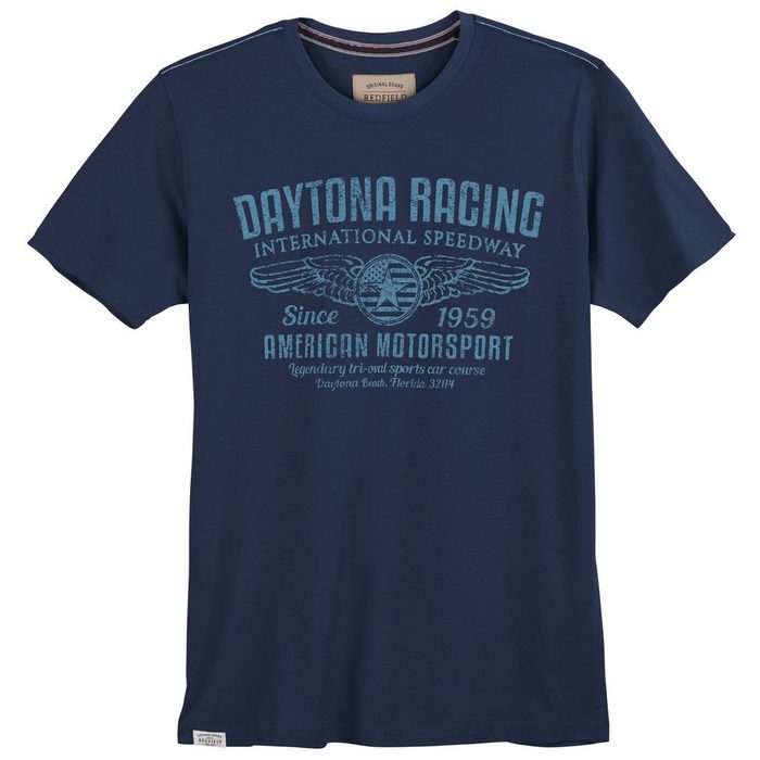 redfield Rundhalsshirt Große Größen Herren T-Shirt Daytona Racing denimblau Redfield
