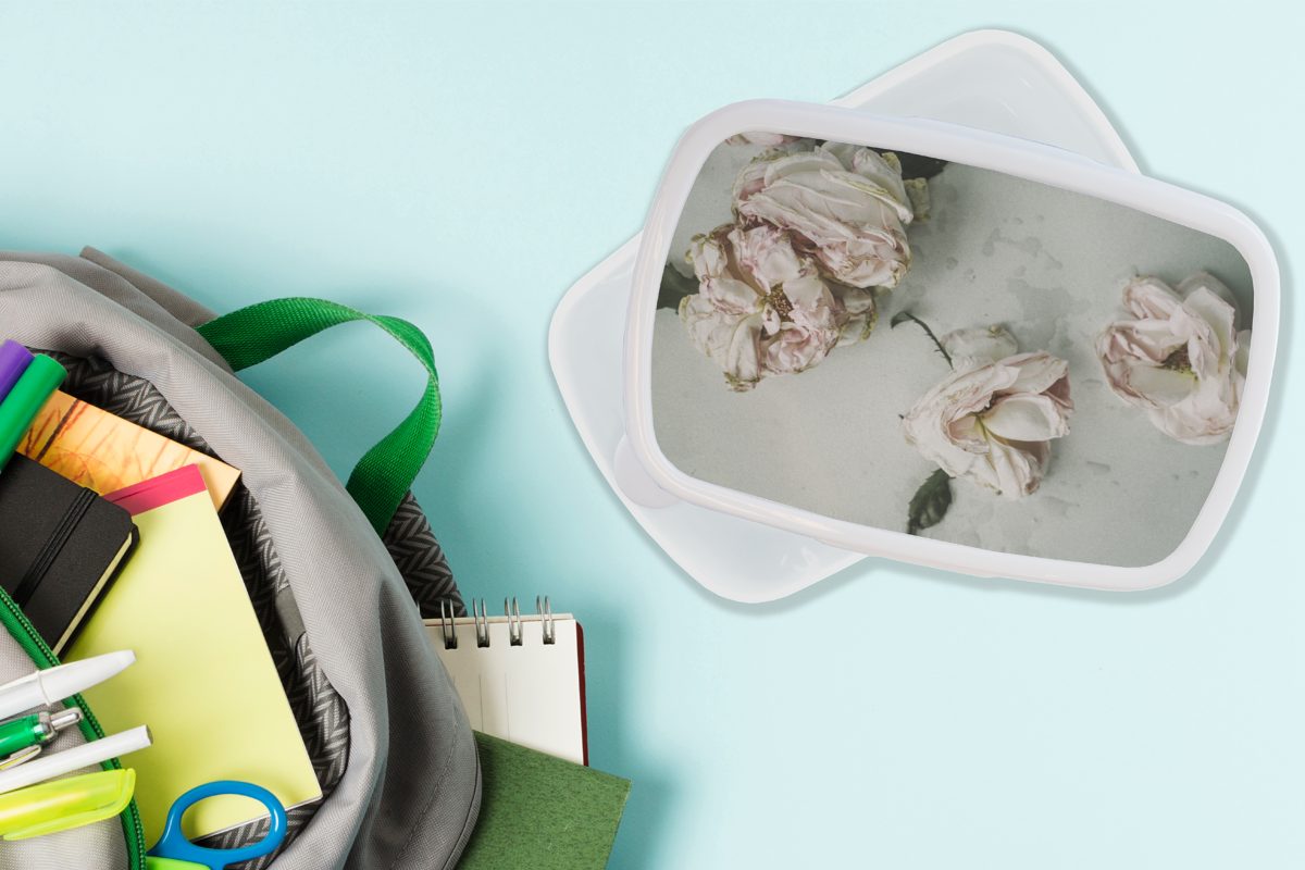 und Getrocknete Lunchbox - für Mädchen Erwachsene, und Blumen Rosen (2-tlg), Kinder Kunststoff, Jungs Blumen, Brotdose, Brotbox für weiß - MuchoWow
