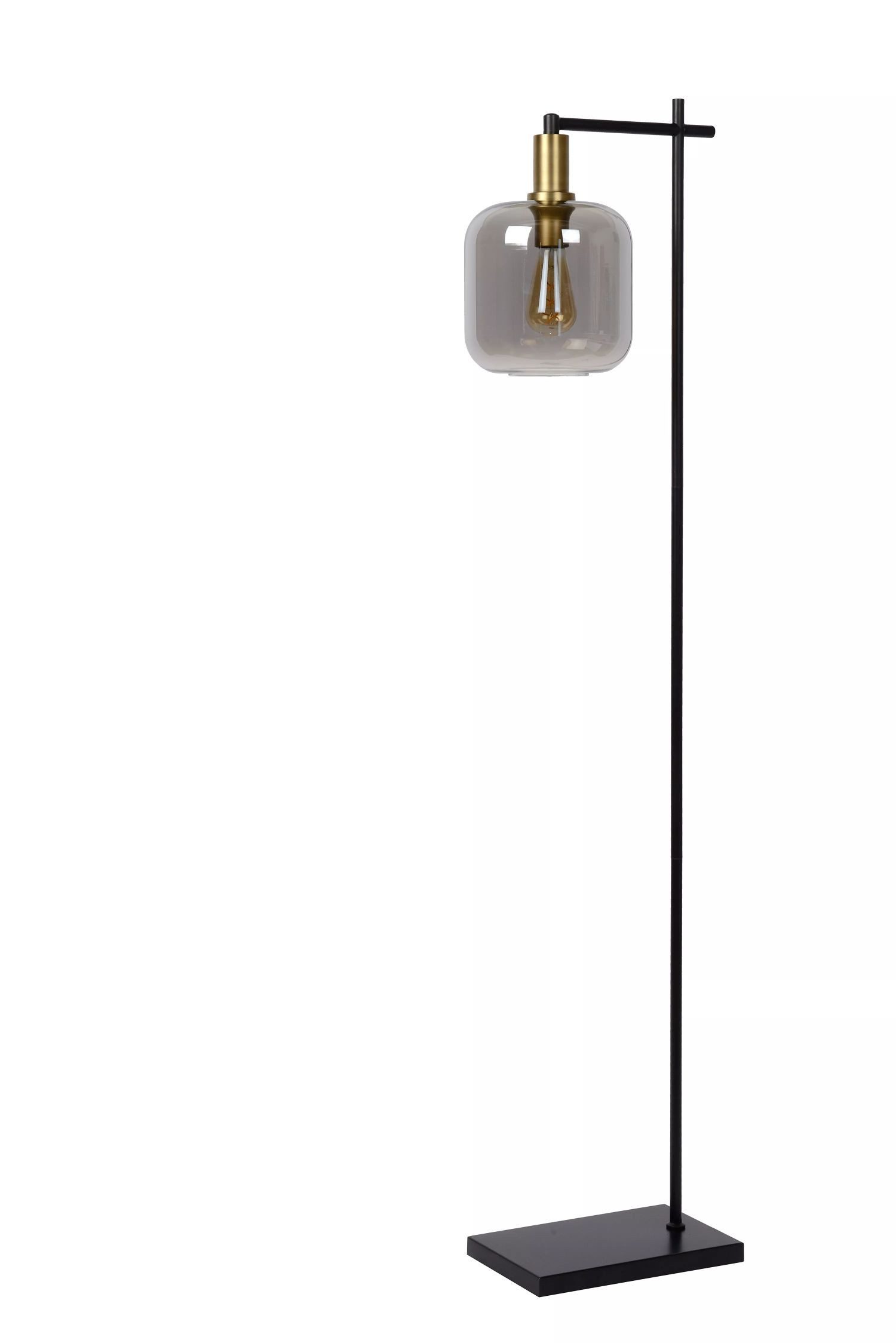 Licht-Erlebnisse Stehlampe WYSOR, ohne Leuchtmittel, Rauchglas Metall 150 cm Schwarz Rauchgrau E27 Modern