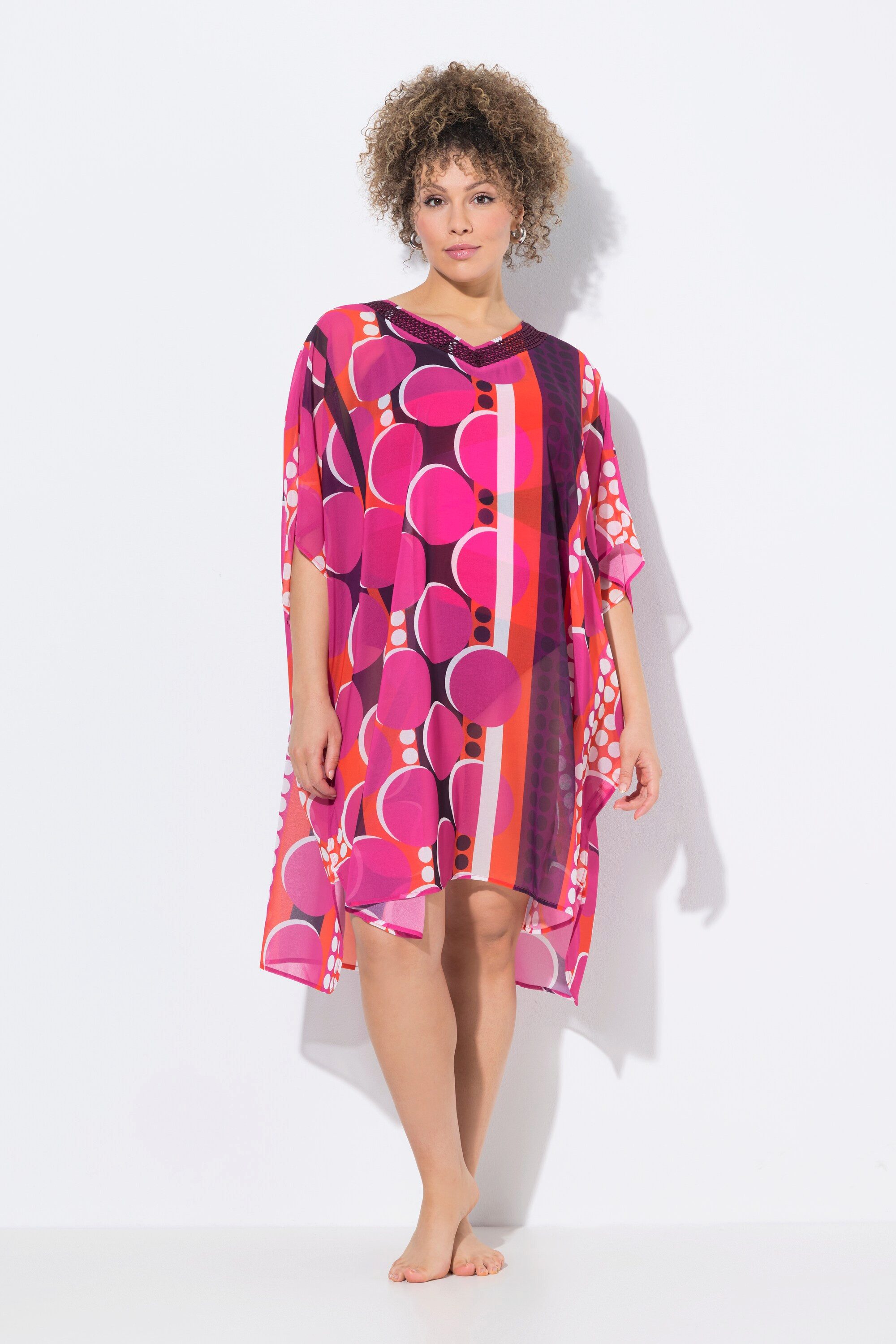 Jerseykleid Tunika Chiffon Punkte Oversized V-Ausschnitt