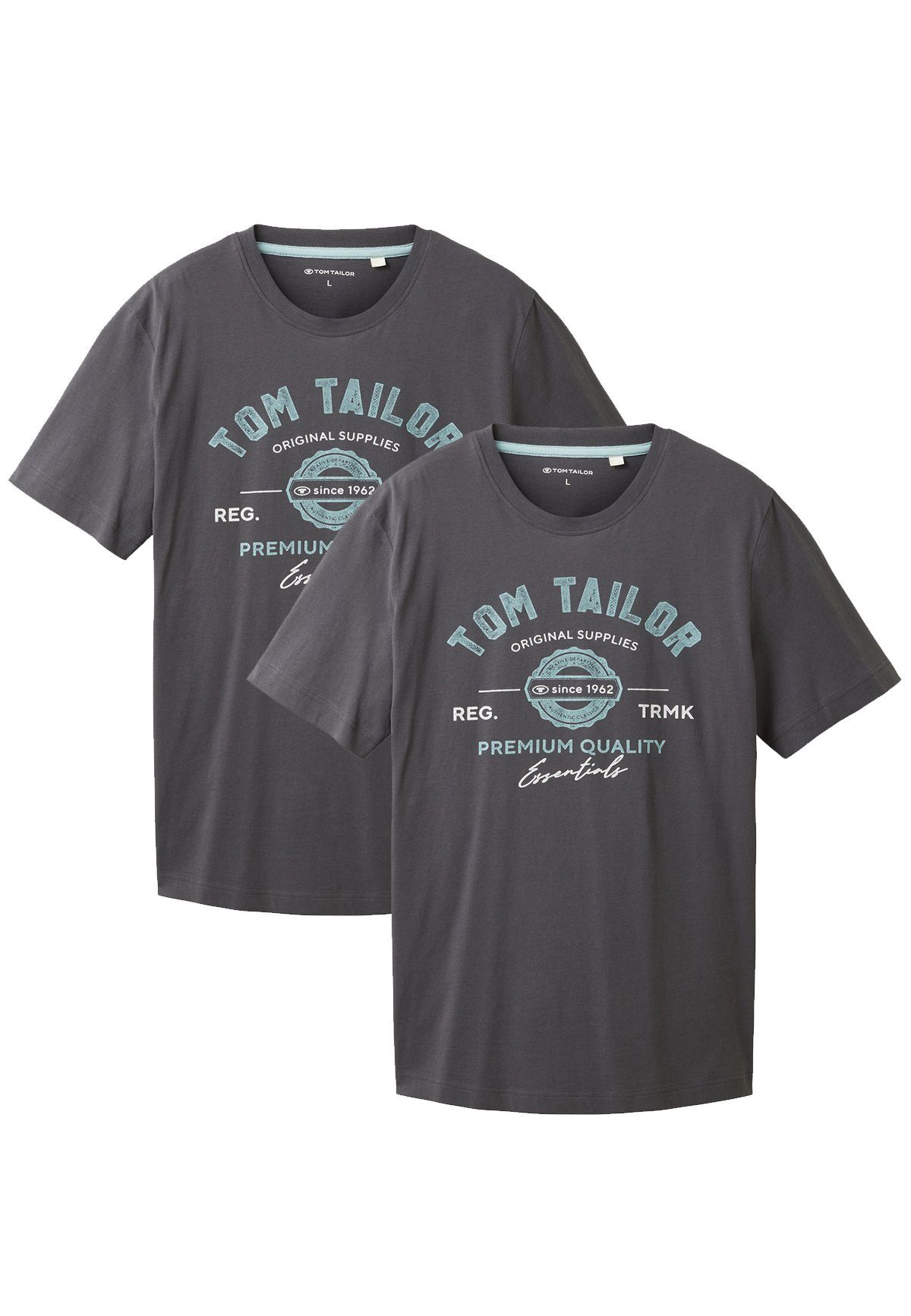 TOM TAILOR T-Shirt Logo T-Shirt 2-er Pack Kurzarm Set mit Logo Print (2-tlg) 6356 in Grau-2