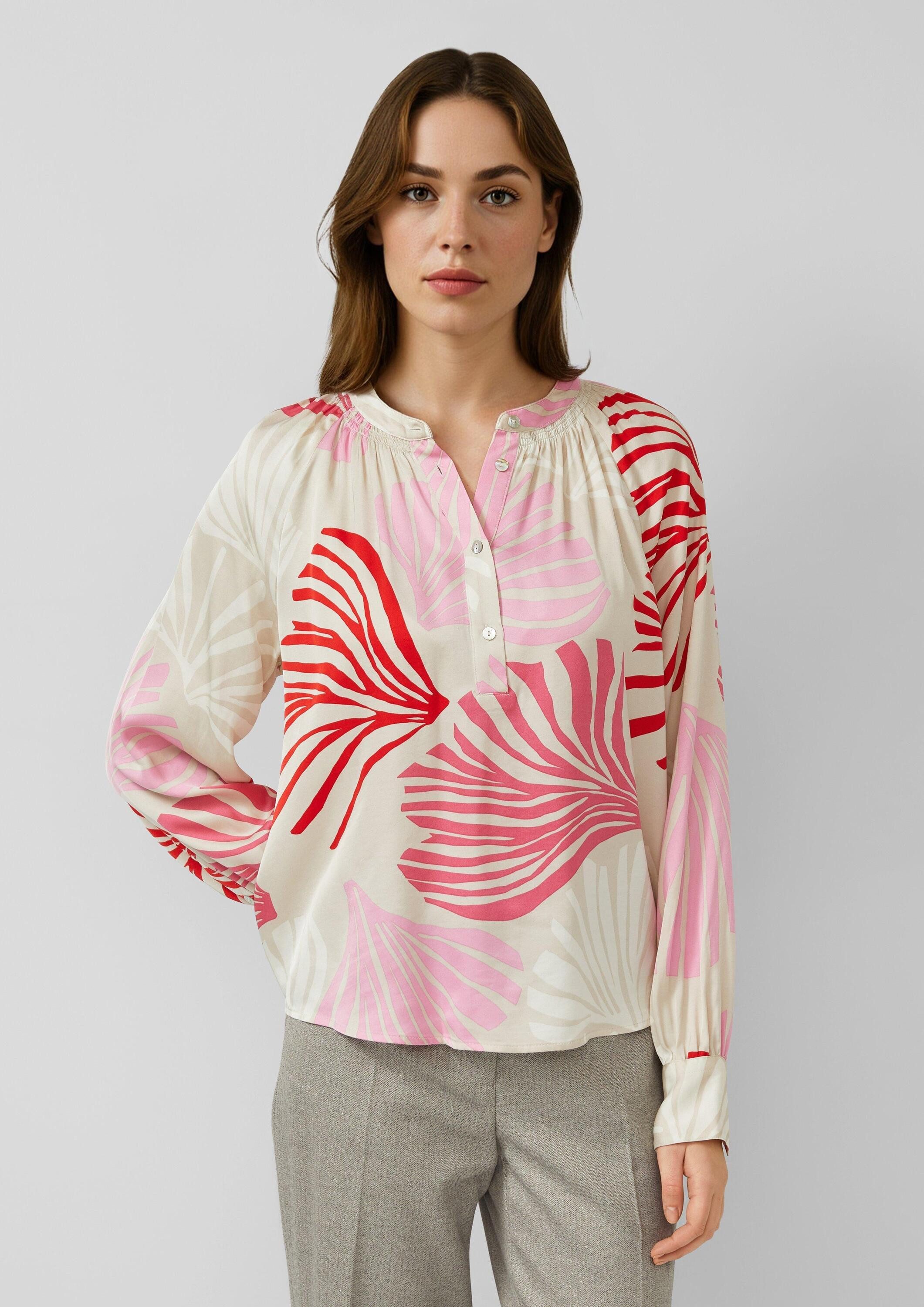 s.Oliver Langarmbluse Bluse Bluse mit All-over-Print und Smok-Details günstig online kaufen